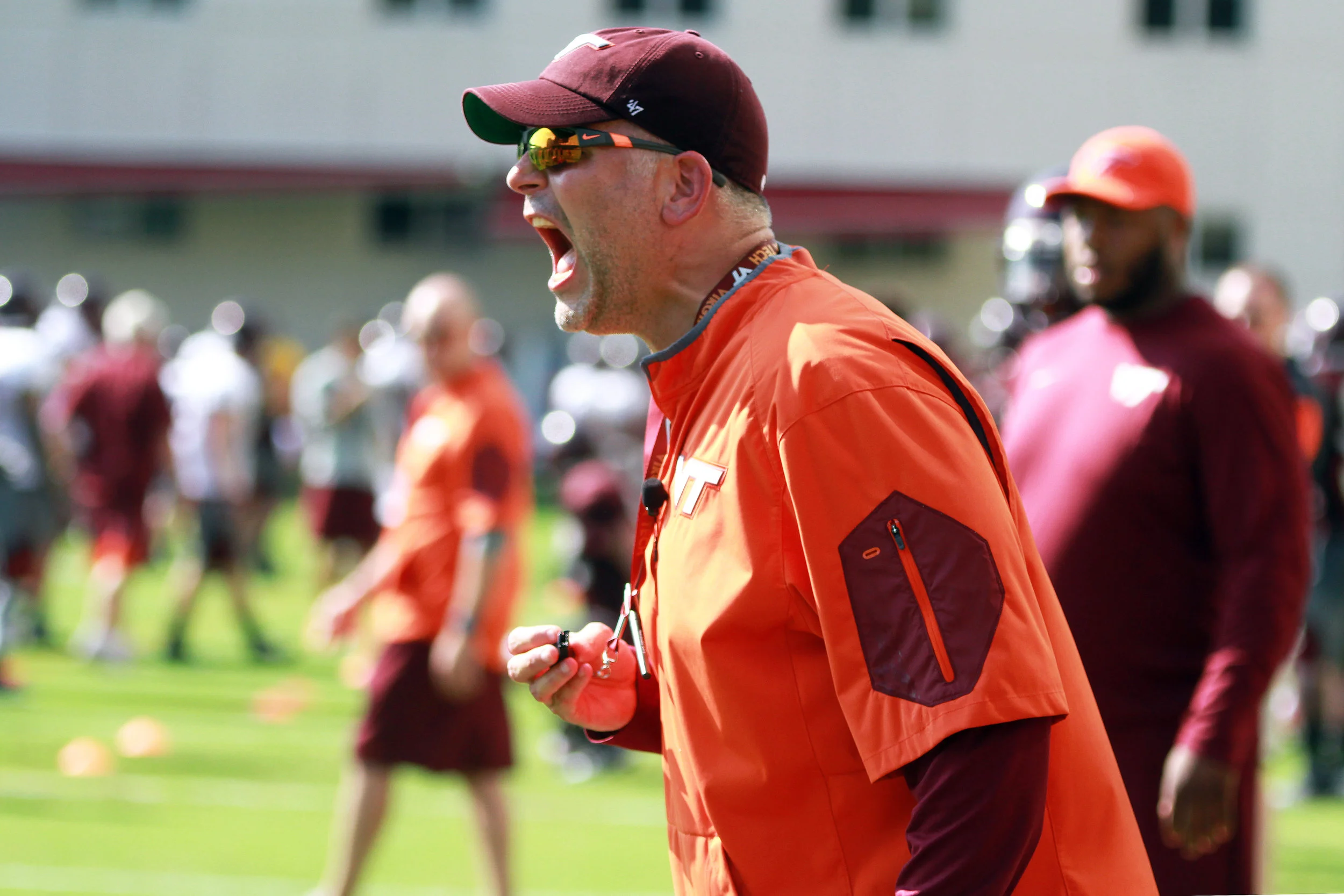  Blacksburg, Va., Dec. 1, 2016-- Coach Justin Fuente fires up his squad during a practice before Orlando. Photo by Brooke Leonard. 