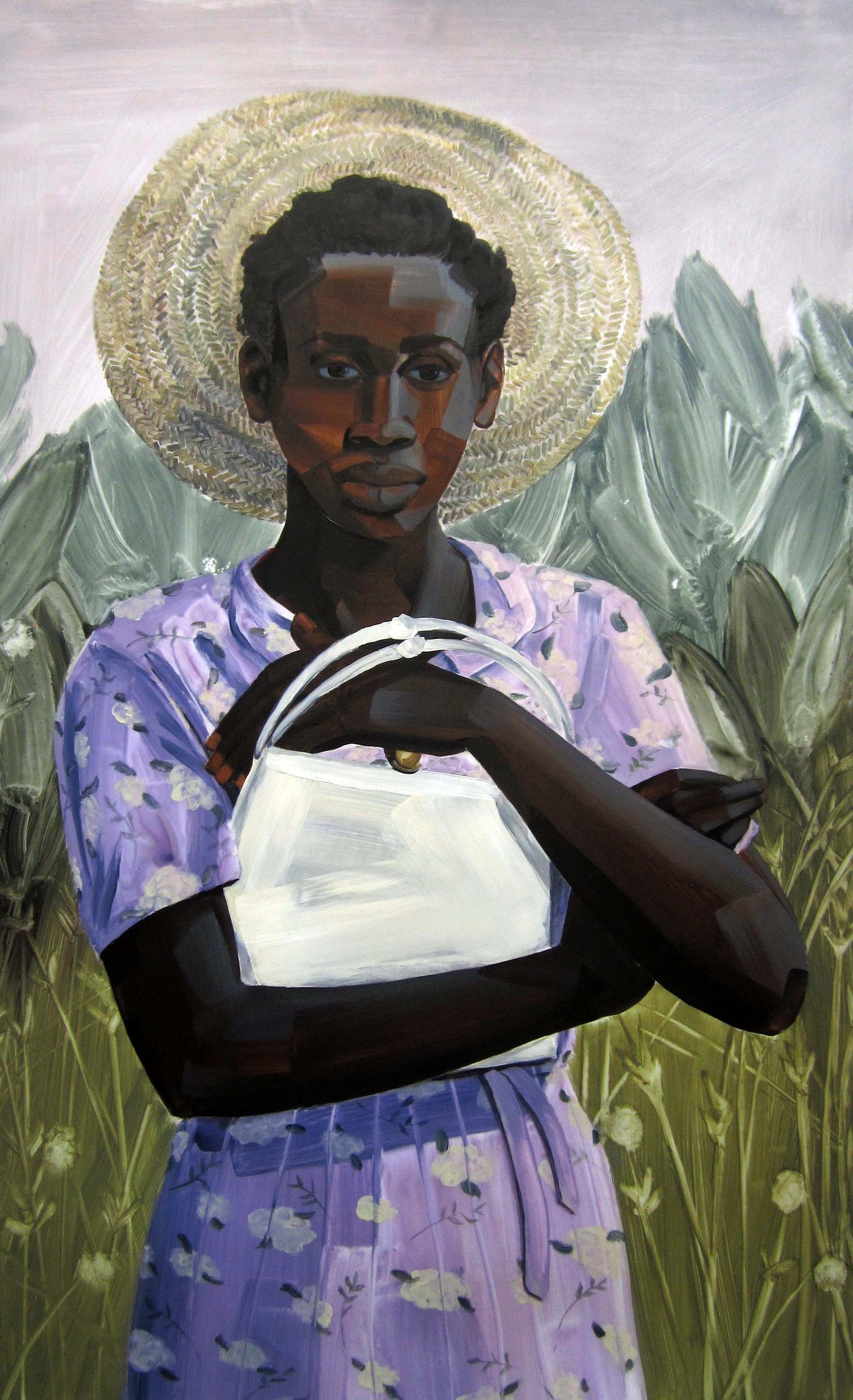 Untitled (Salt, woman w/purse), 2013, acrylic on mylar, 40"X 25”