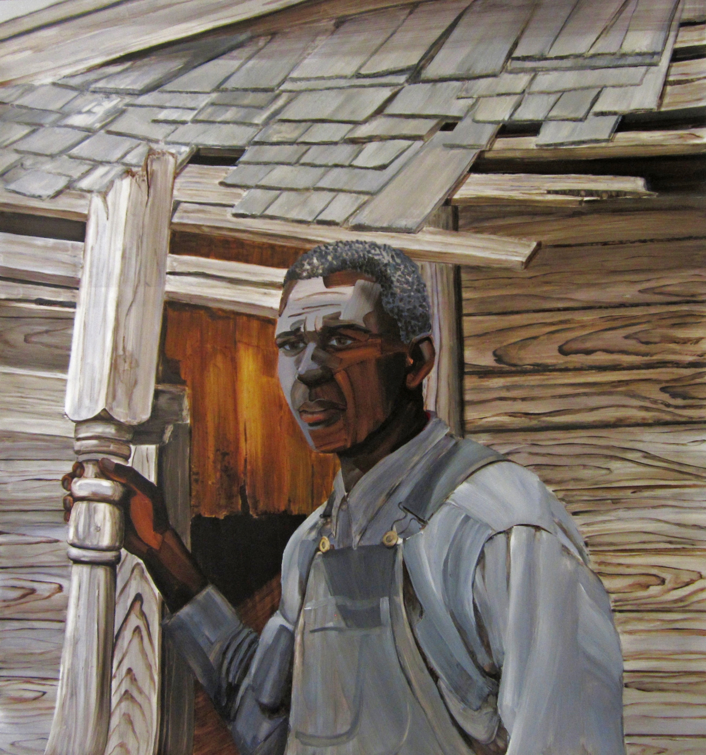 Untitled (Salt, man & shack), 2013, acrylic on mylar, 42 ½“ X 40”