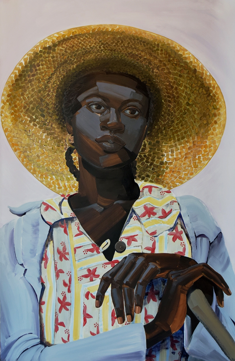 Untitled (Salt, woman w/ big hat), 2013, acrylic on mylar, 62" X 40" 