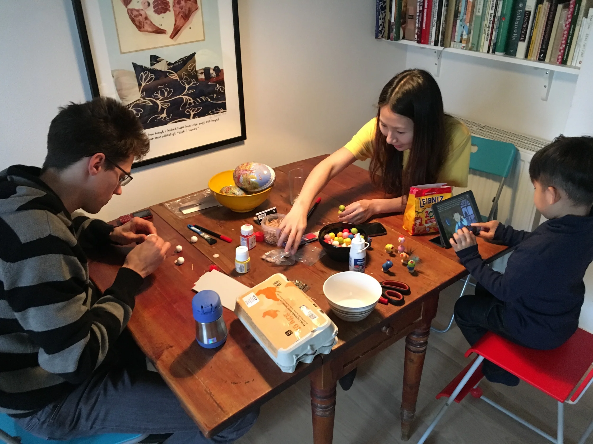 The idea was of course that the three year old (the guy with the iPad) would like to do some chickens.