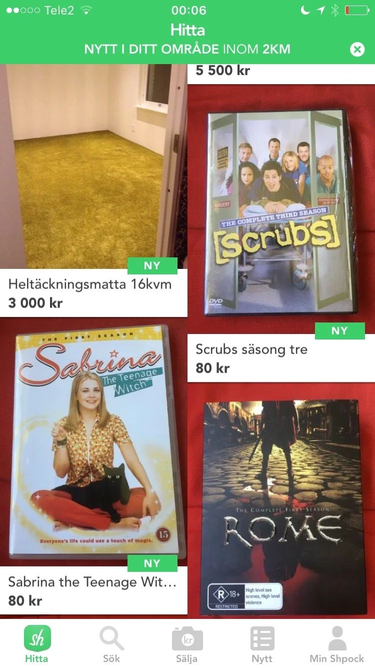 People really sell the weirdest stuff. A Sabrina the Teenage Witch DVD? 16 sqm of ugly carpet?