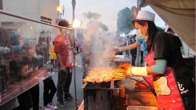 Lamb skewers and other barbecued food are great taste of Asian countries.