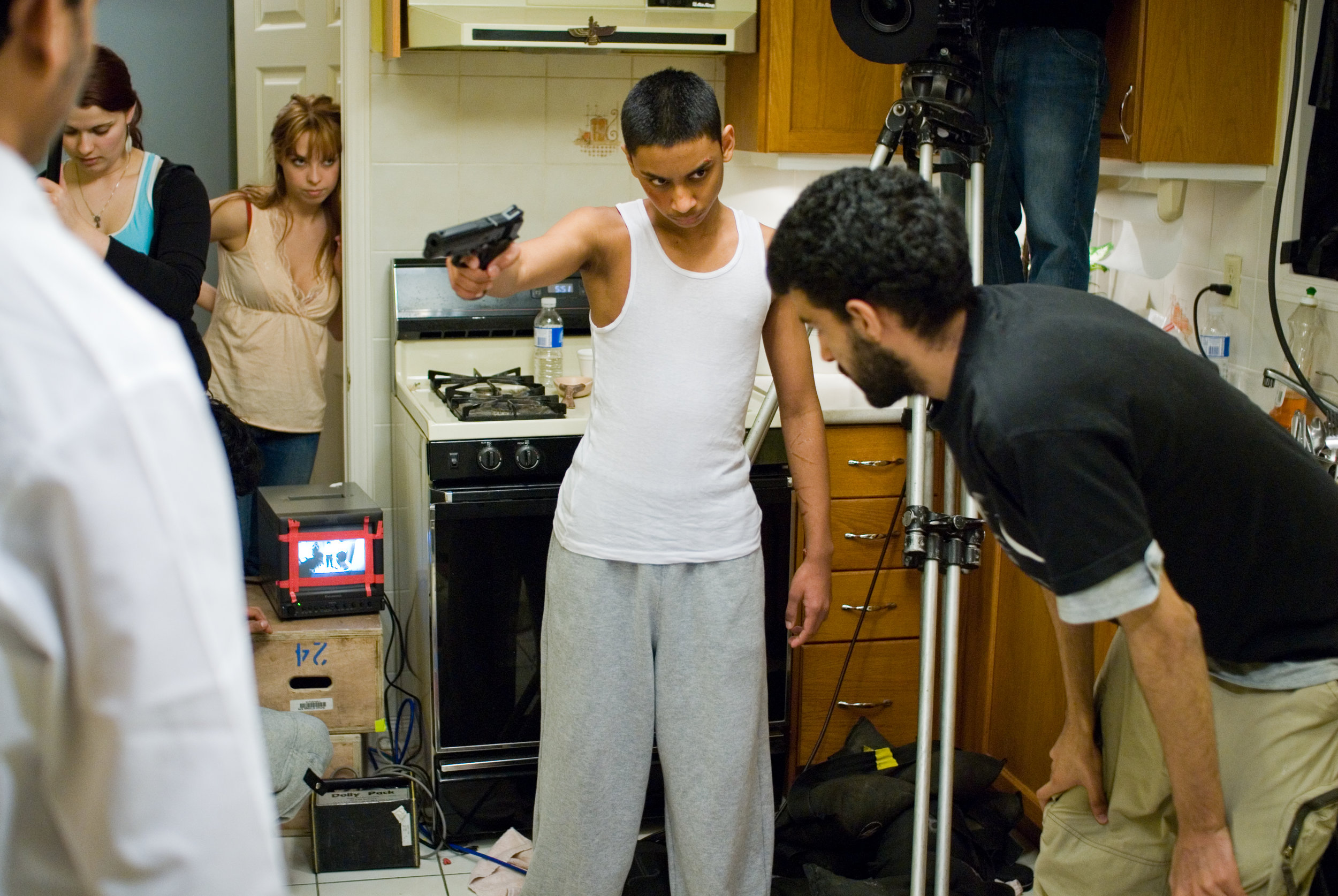 Ryan Persaud and Director Yaz Rabadi on the set of Karim (2007).