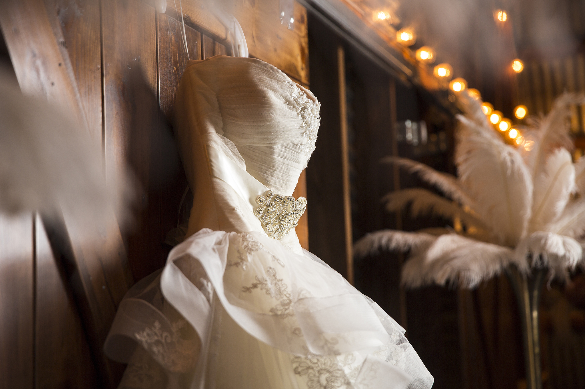 Walnut Tree Weddings, Olton, Wedding Dress, Barn Door, Warm Lighting