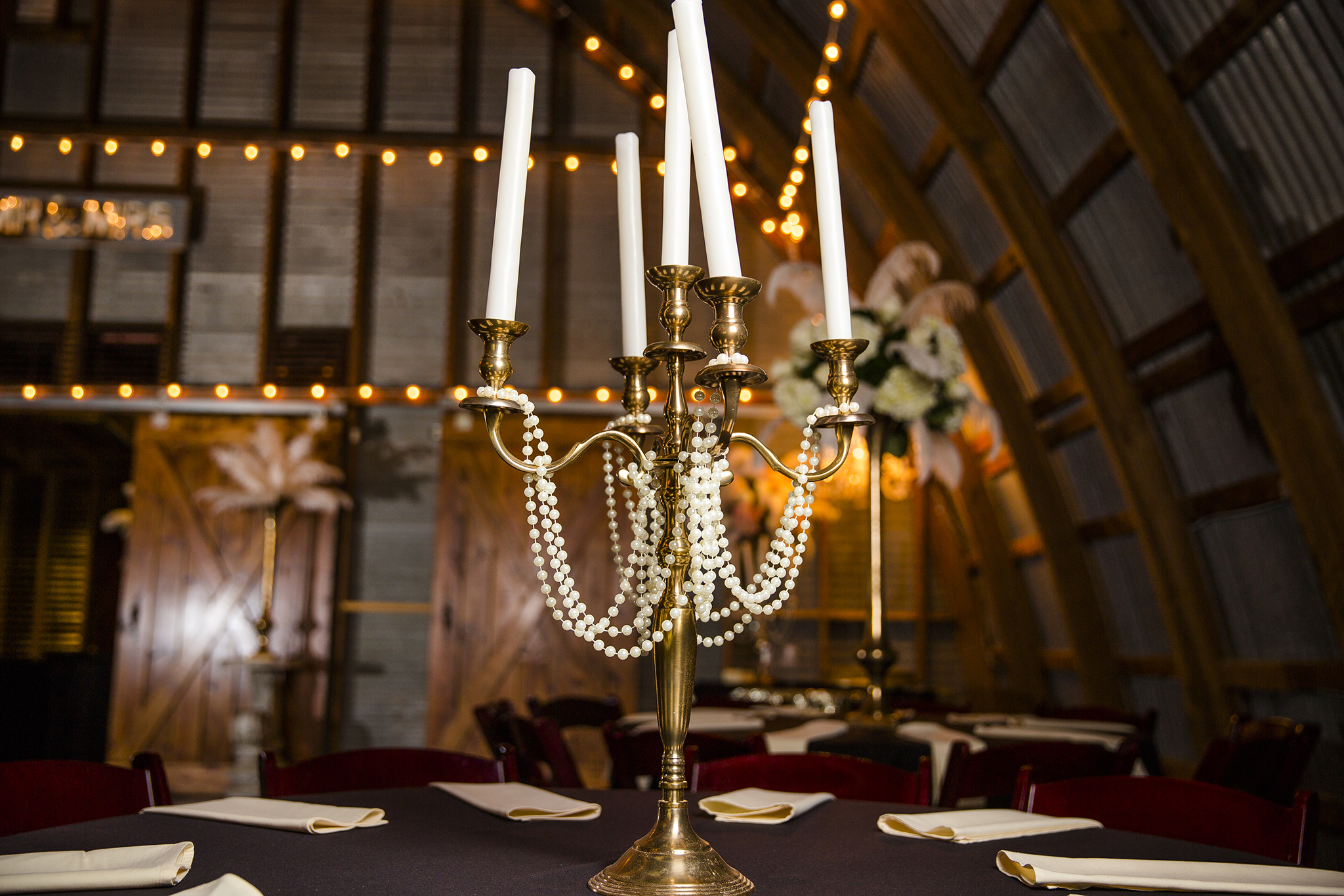 Walnut Tree Weddings, Olton, Details, Great Gatsby, Candles, Pearls, Table Setting