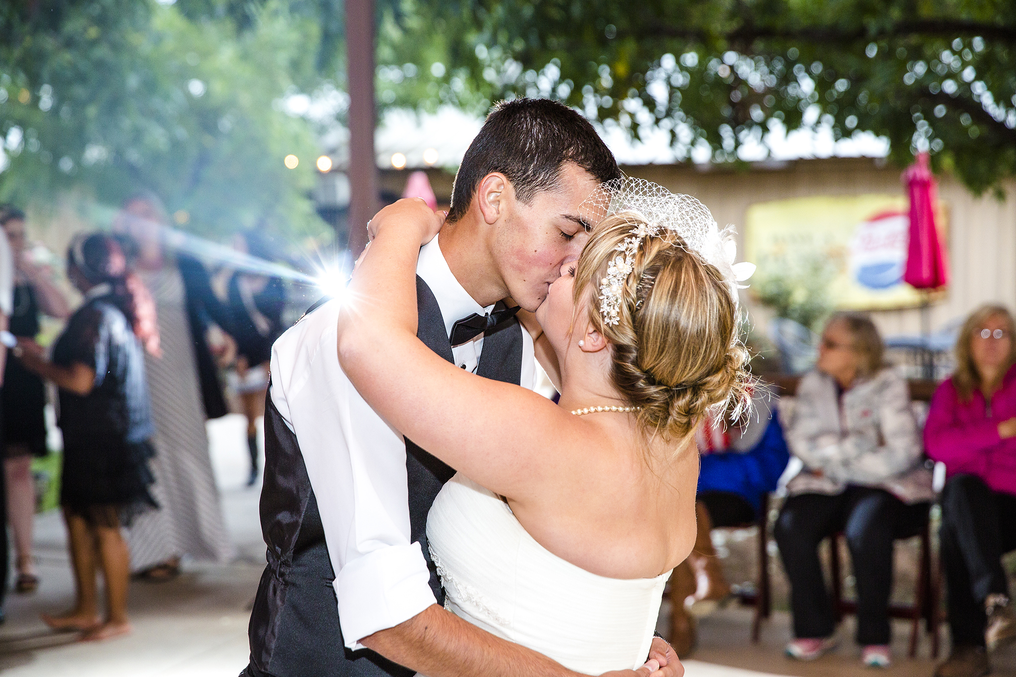 Kissing on the dance floor, First dance, Walnut Tree Weddings