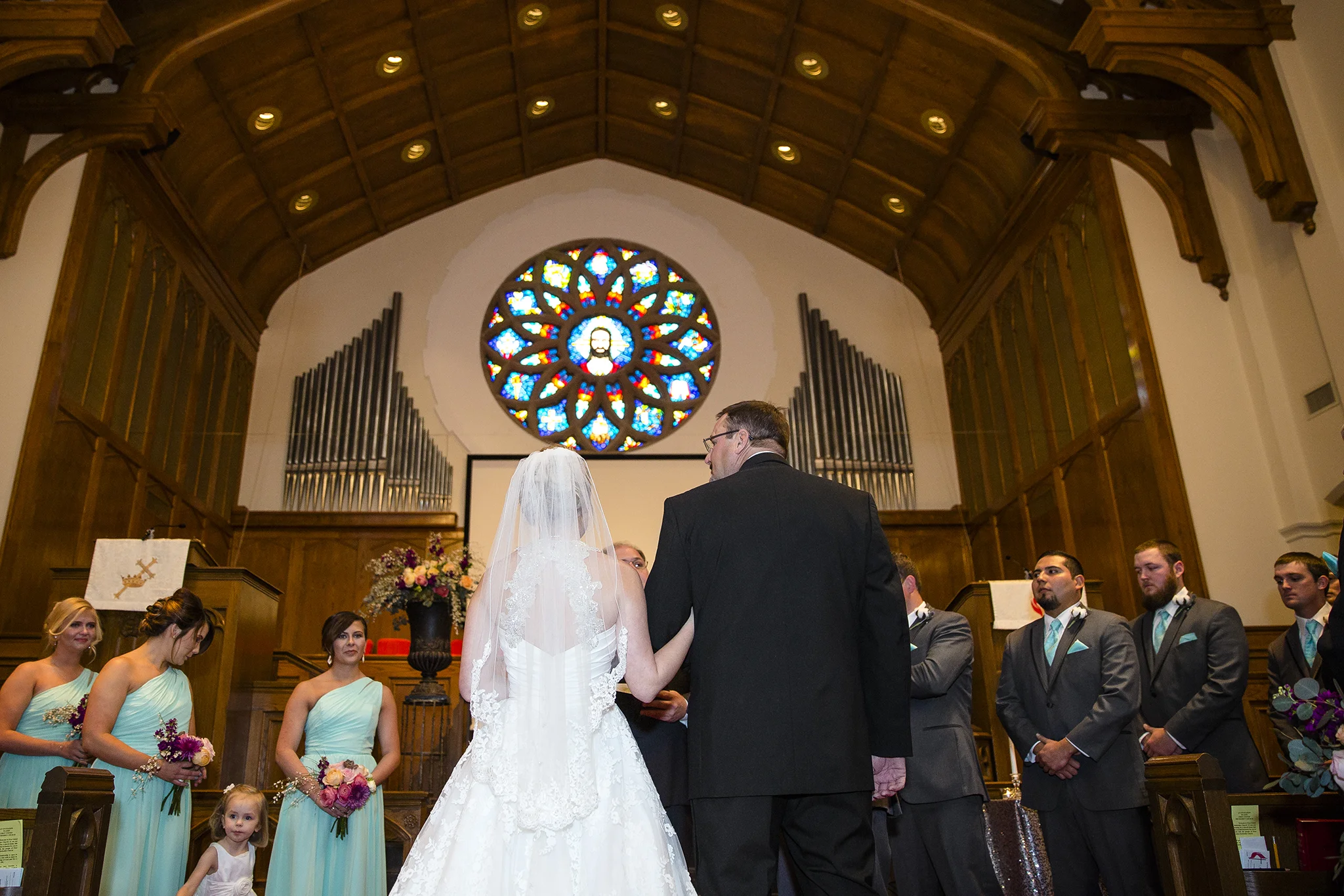 father of the bride, giving the bride away, wedding ceremony, plainview methodist church