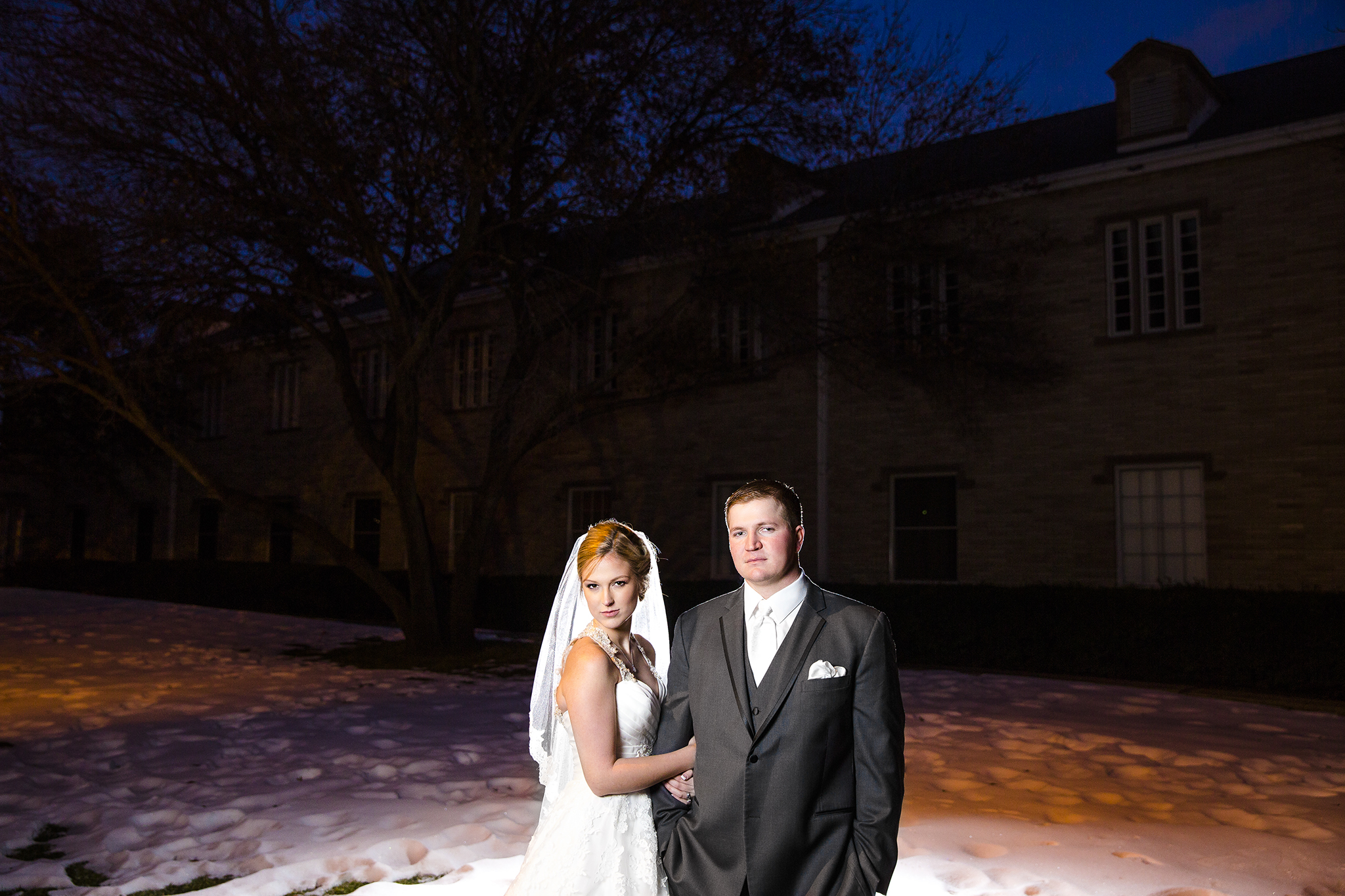 snow, january wedding, edgy, dramatic, cool, bride and groom portraits, lubbock wedding photographers