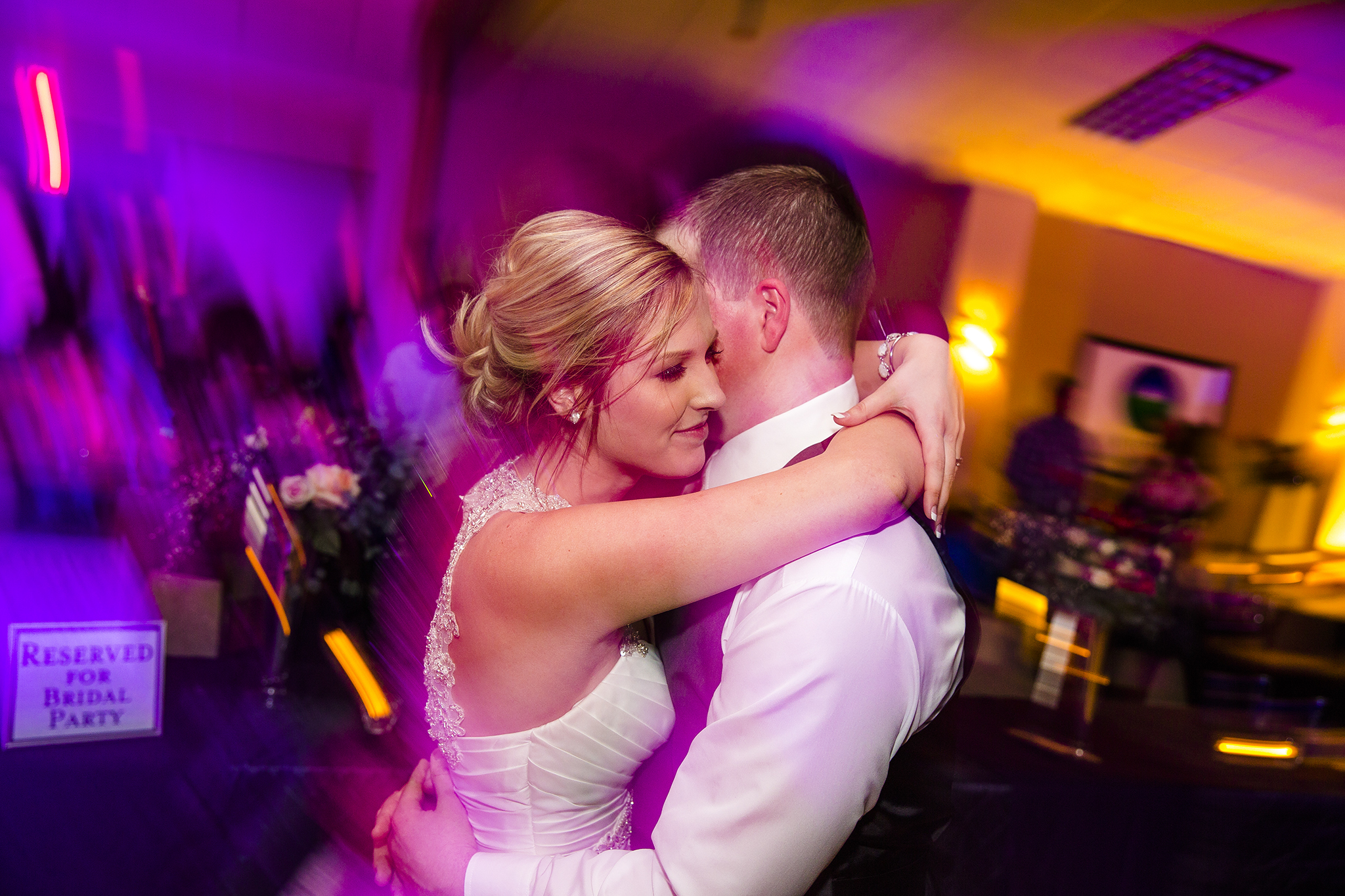 long exposure, colorful, bride and groom, wedding reception, fun dance pictures