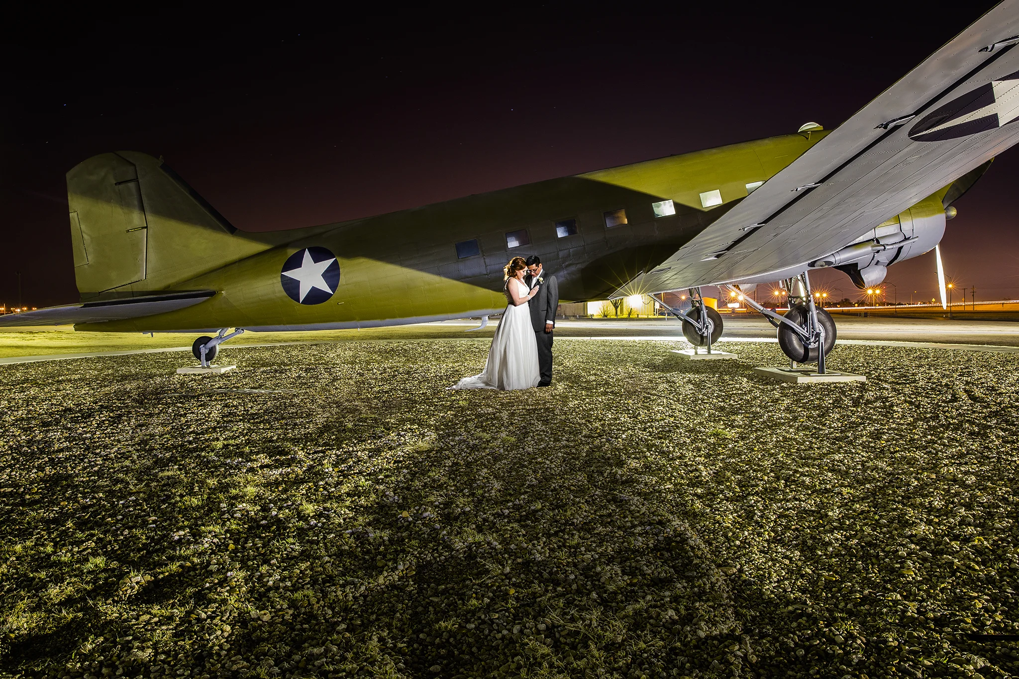 composite, world war II, lubbock silent wings museum, dramatic, edgy, creative, wedding portraits