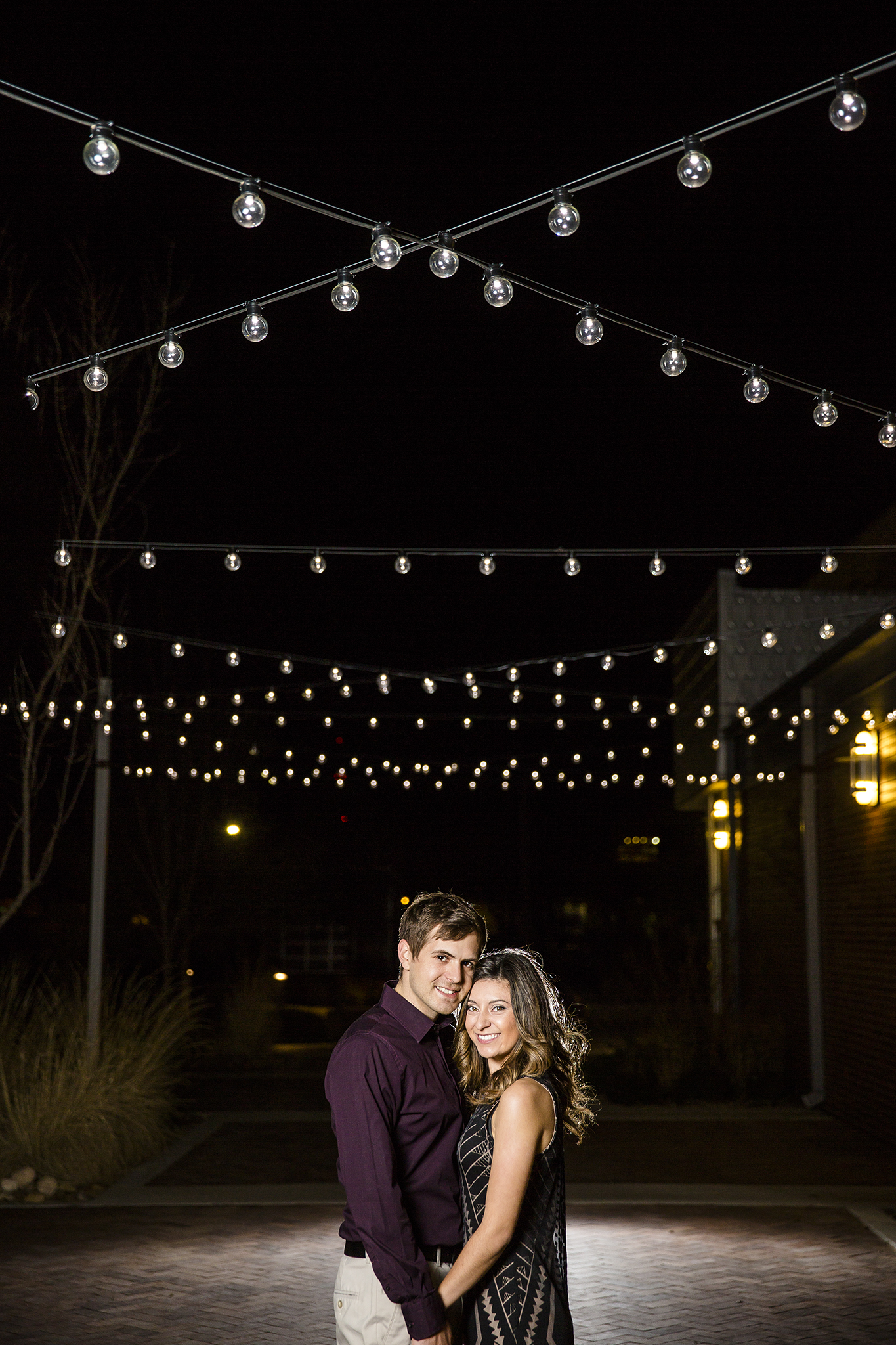 LHUCA building, bokeh, romantic engagement photos, cute couple