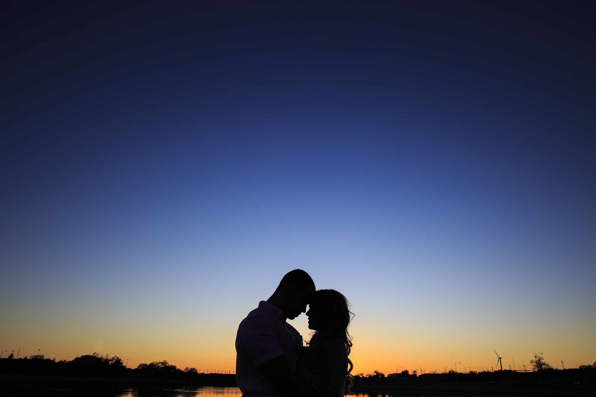 silhouette, west texas sunset, blue and orange, romantic, dramatic, engagement photography