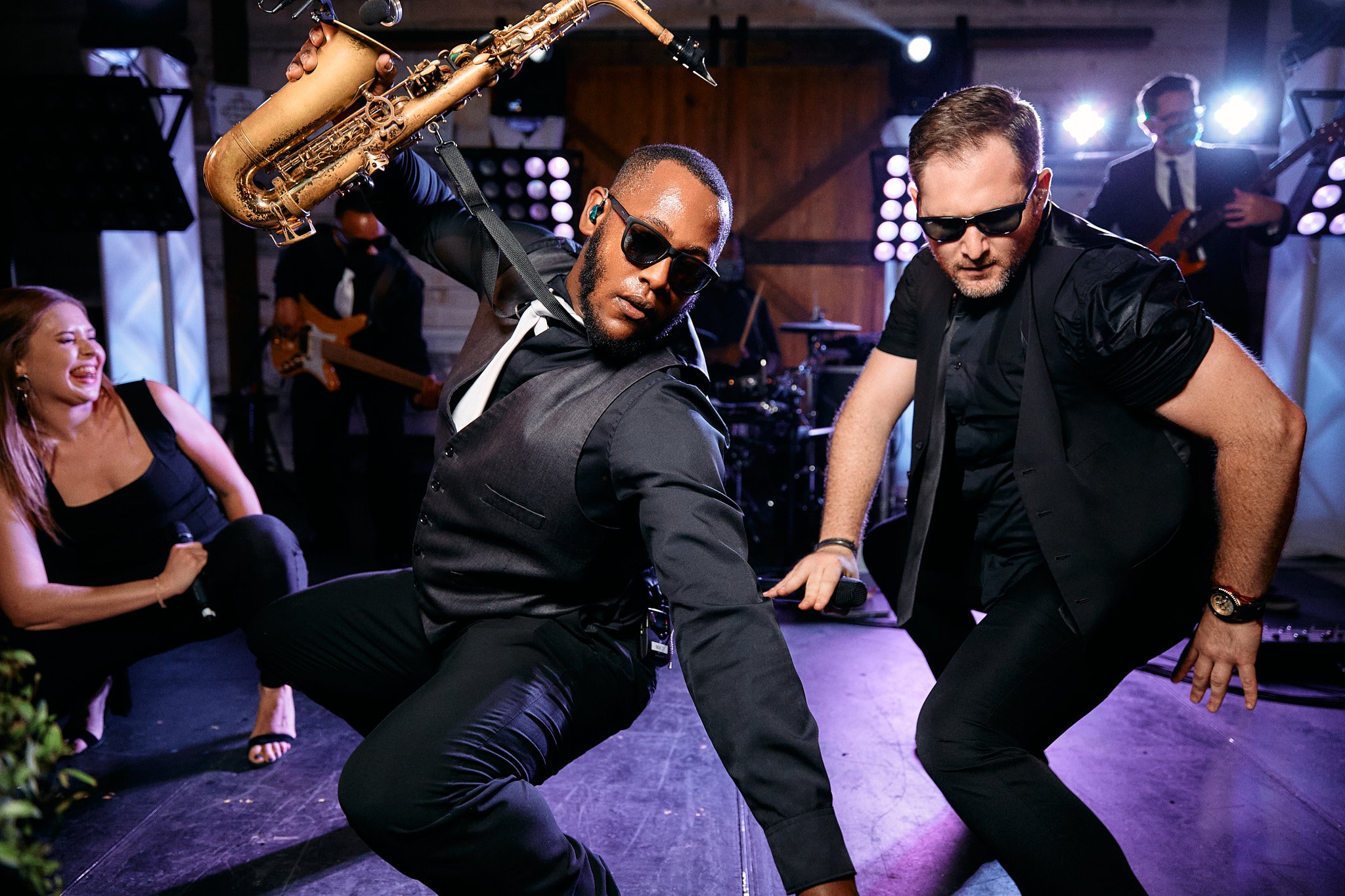 band dances during wedding reception