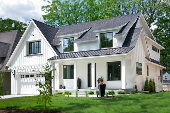 A modern farmhouse with steel coated roofing