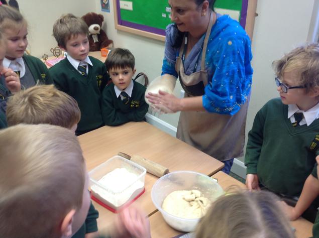  A visitor to our class told us all about the Sikh Diwali celebrations. We asked so many excellent questions and then we made chapatis which were yummy. 