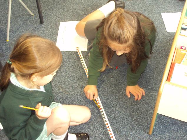  In class we have been estimating and comparing things with a metre stick.  We measured things shorter than a metre and longer than a metre. 