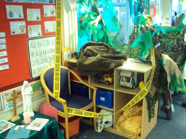 It's mystery week in school and someone has taken Winnie the Witch. We are being forensic scientist and trying to find out who it was. 