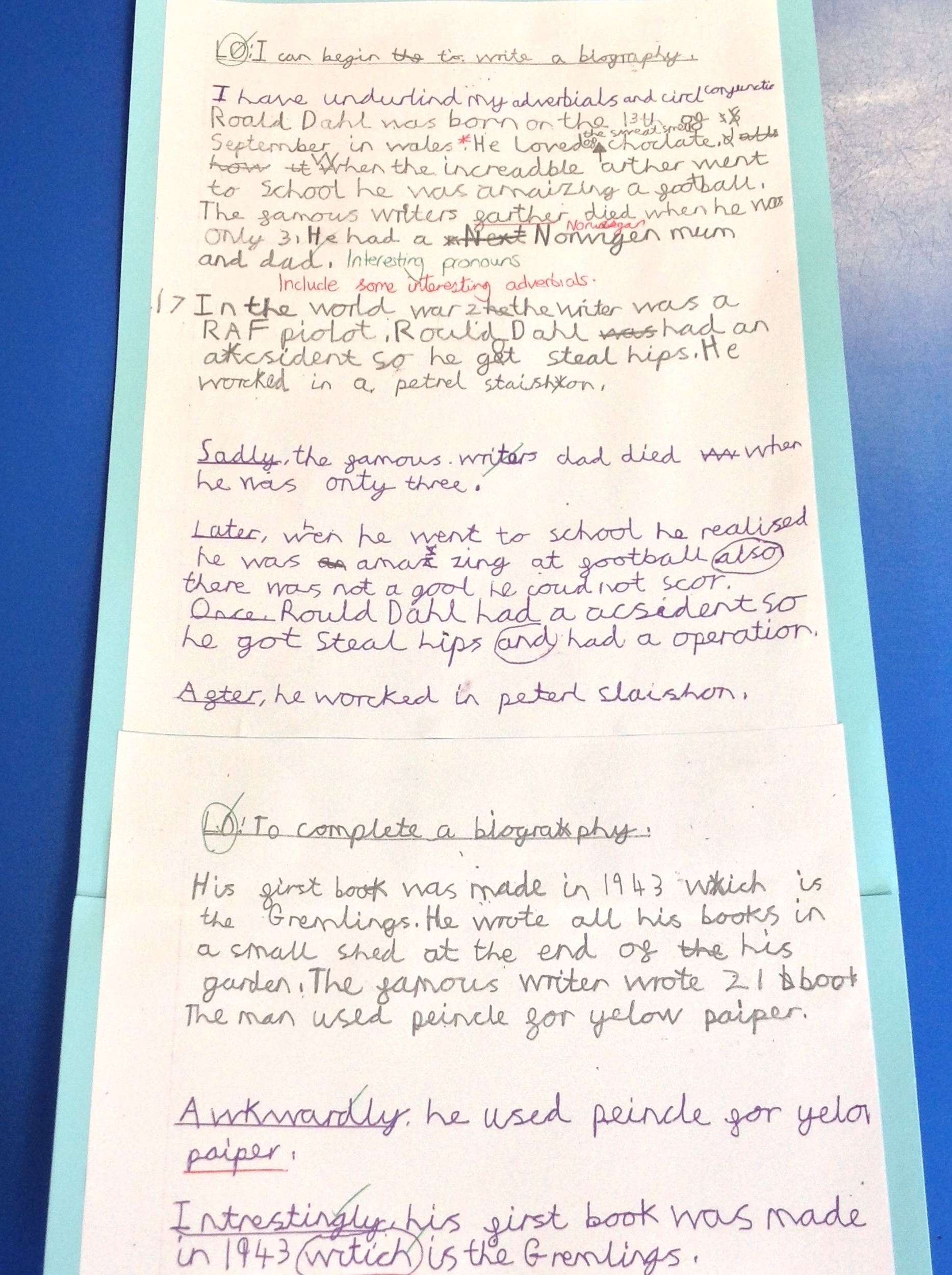 This is Daniel's work showing his amazing editing! He won our 'writer of the week' award in assembly.