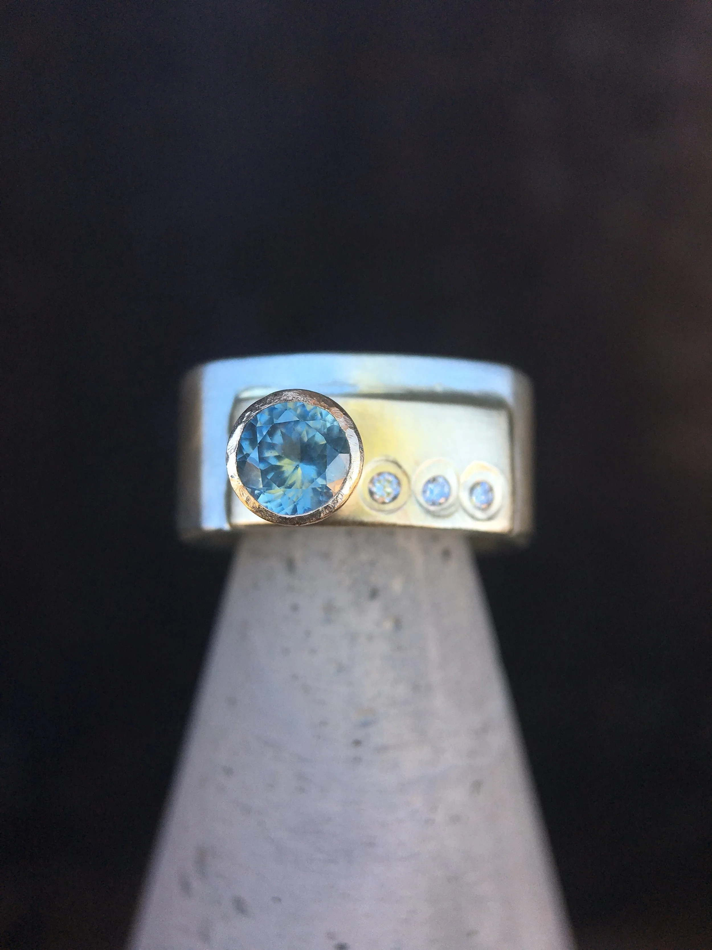 Montana Sapphire Diamond 14KT Yellow Gold Sterling Silver Ring