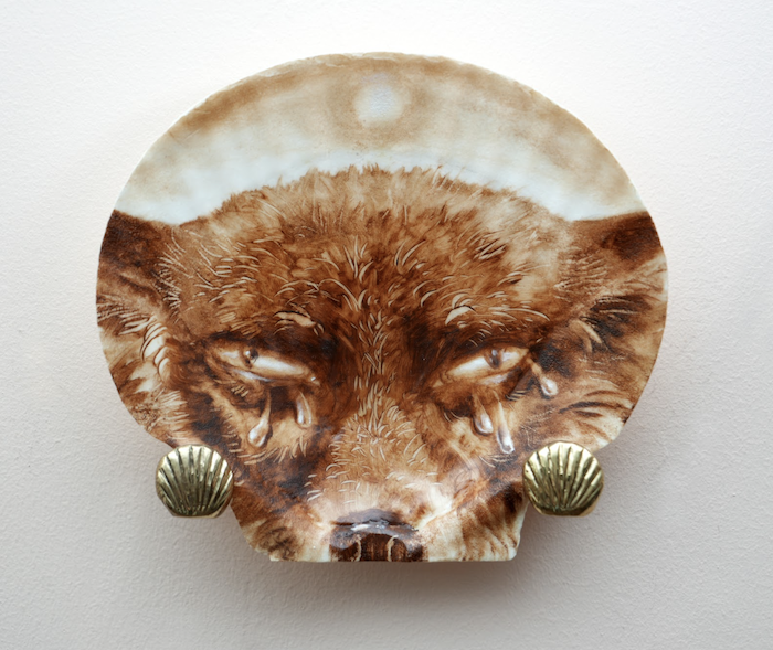 'A Fox Head' 6" x 7" oil on shell