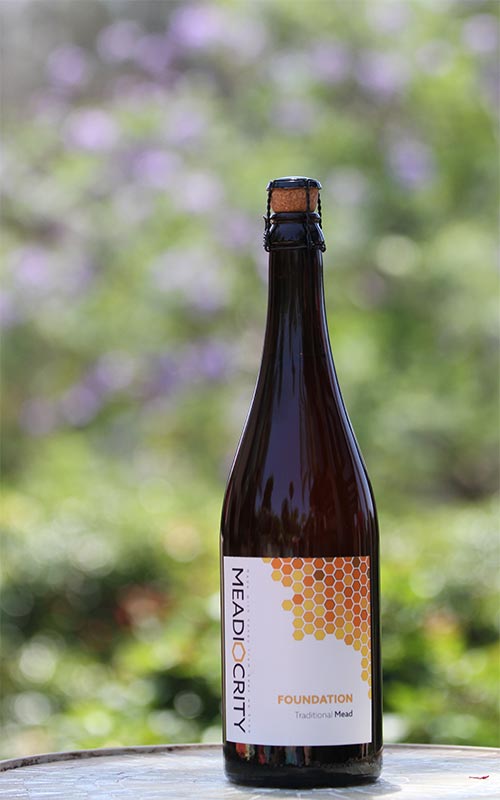 Bottle of Foundation, a San Diego mead made with raw honey