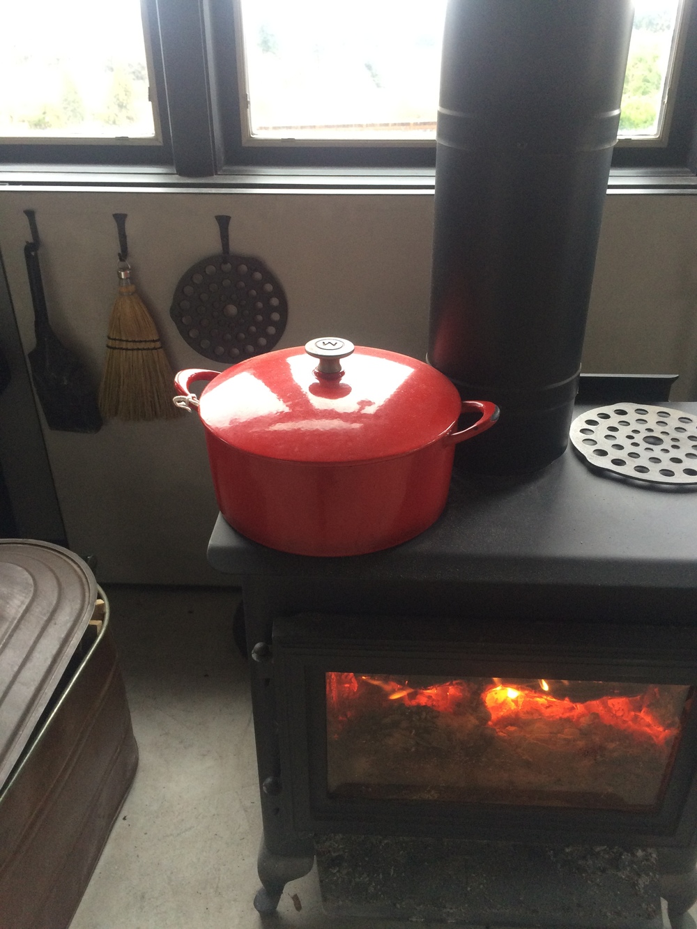 soup cooking on woodstove