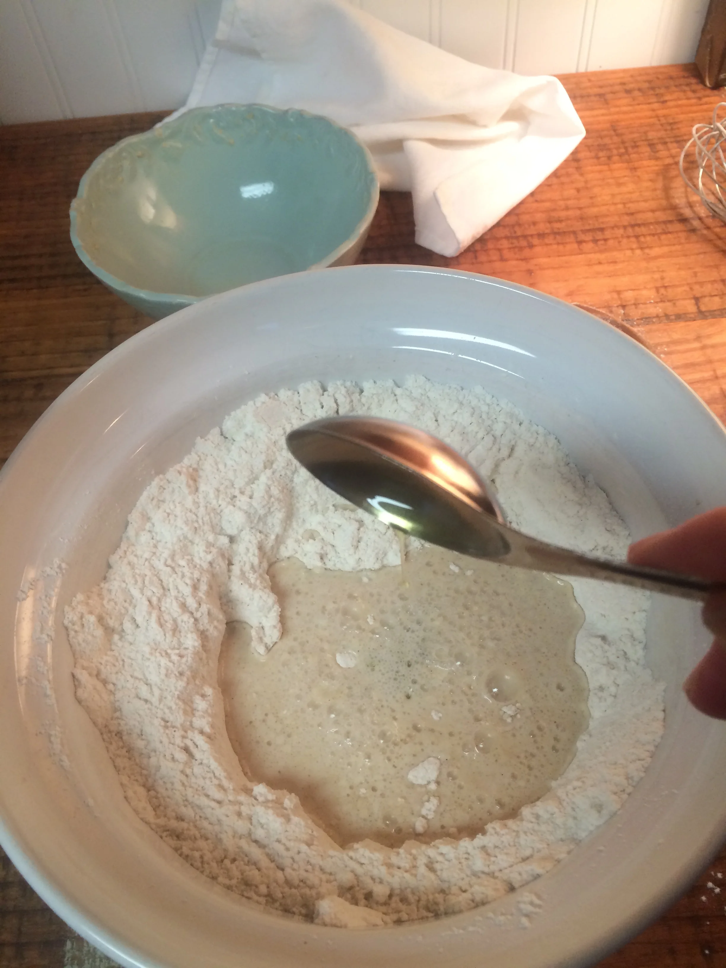 add water & olive oil