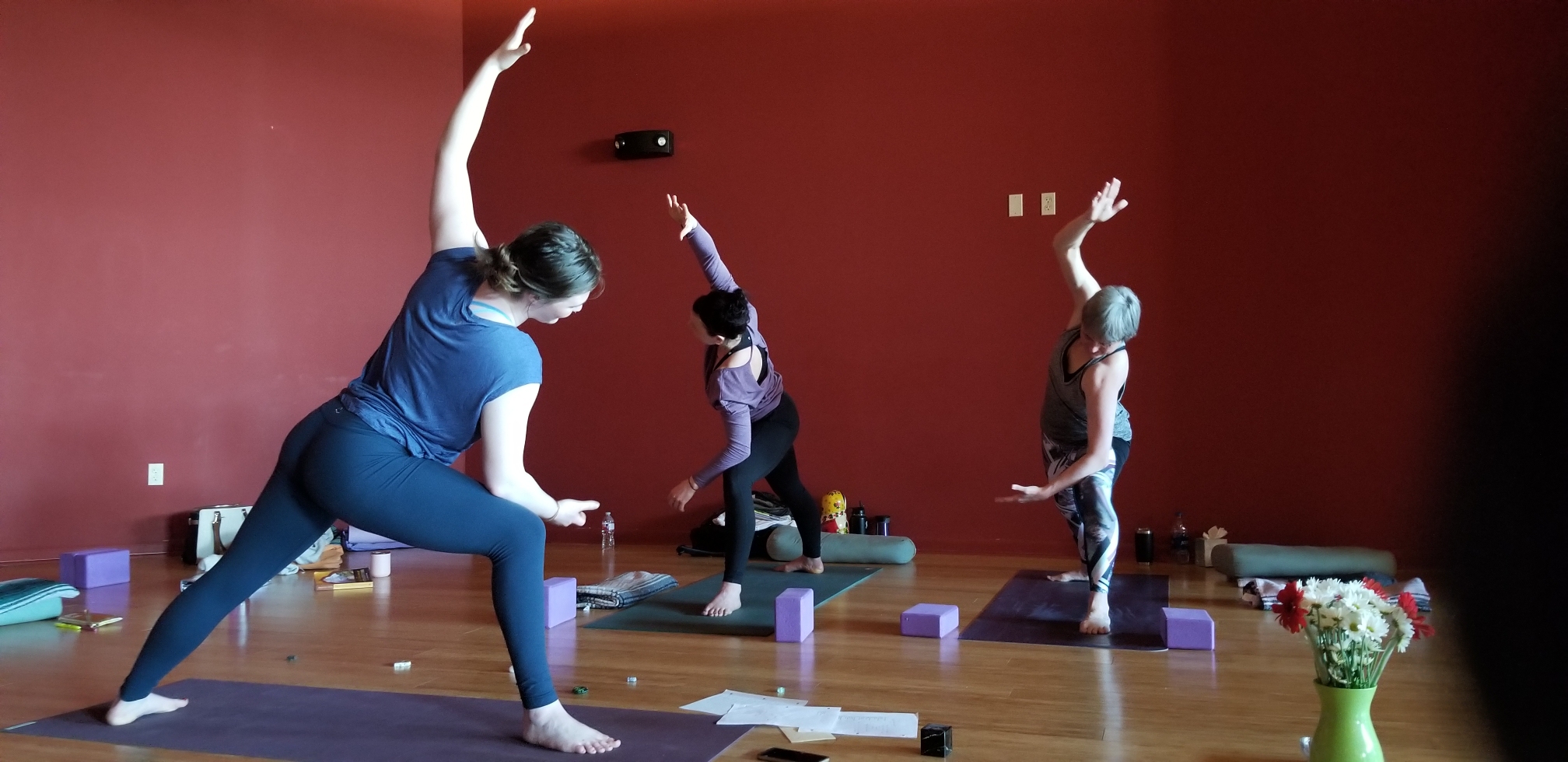 In teacher training, we taught many classes to each other before we taught in public. This photo was taken the weekend of our first twenty minute teaching session. Courtesy of Cindy Vanderweide.