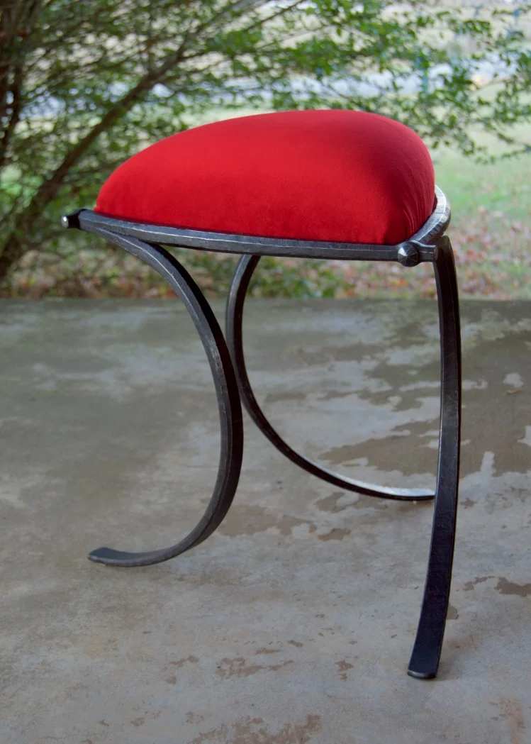 Triangle Vanity Stool, mild steel, velvet, upholstery foam, plywood, 2016