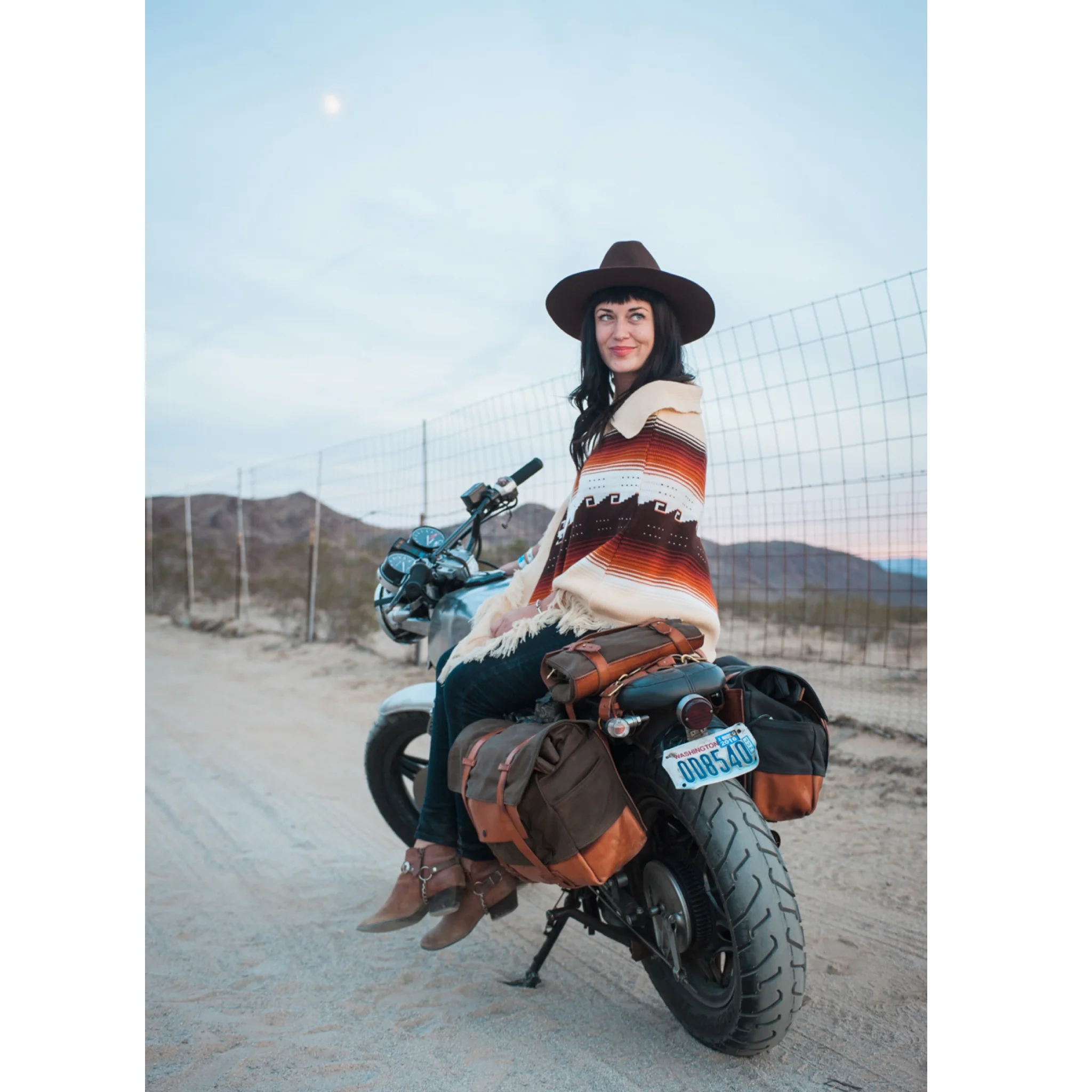 3 month pregnant me on Jenny Linquist’s bike at Babes Ride Out 2015 wearing my customized vintage Chocolate Rancher 4X Beaver Fur Felt- Taken by Heidi Zumbrum