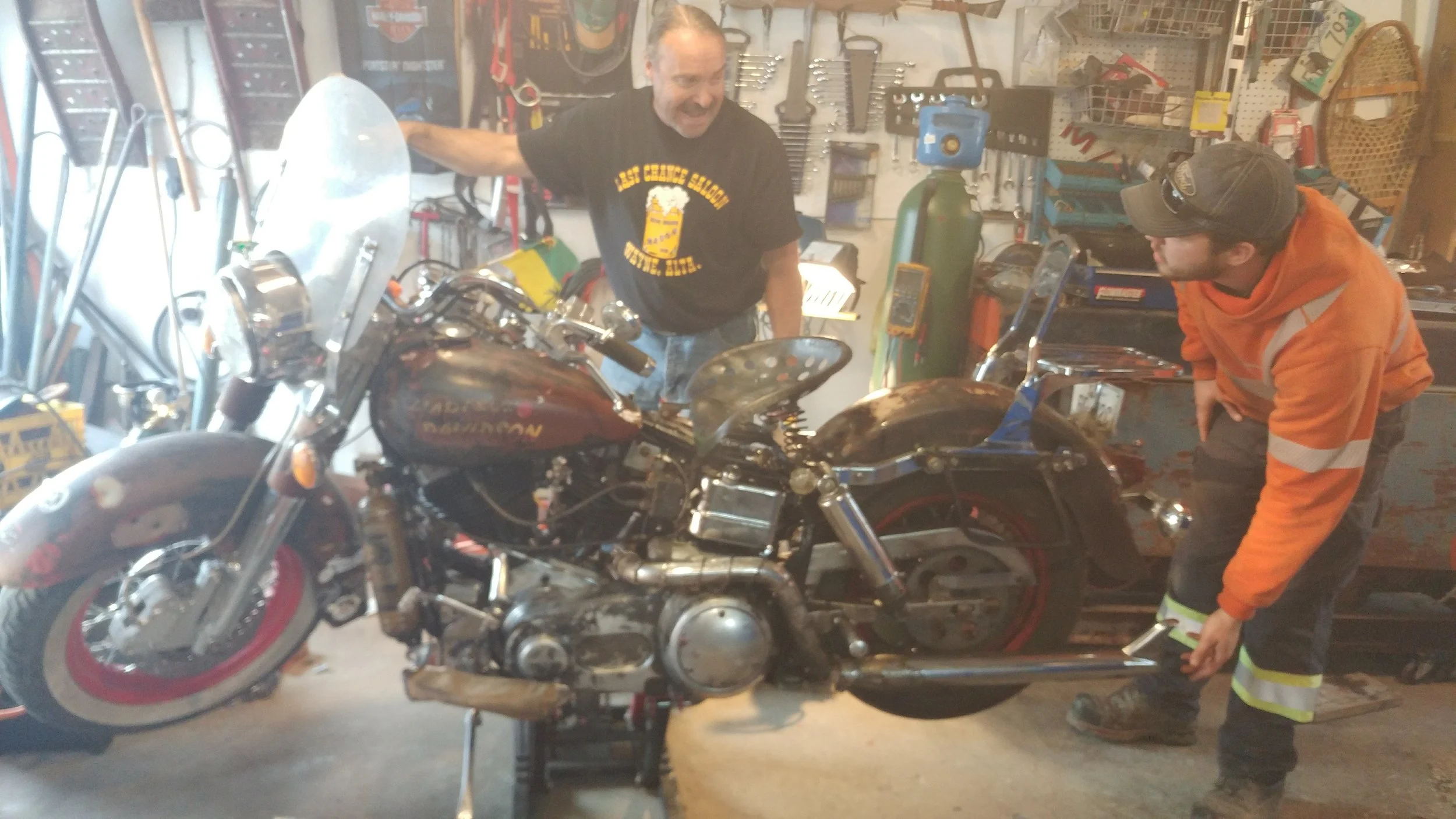 My boyfriend, Gerald, and my son, Nolan, when Olga fired up for the first time after the new-to-me engine install!