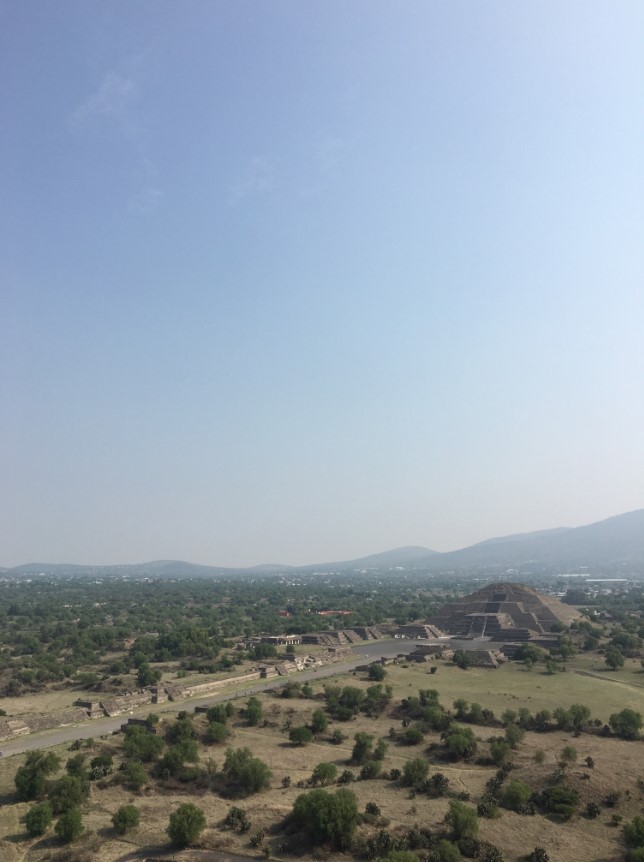 Here we are at the top of the Pyramid of the Sun looking over to the Moon Temple