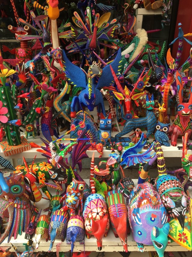 Alebrijes – from Oaxaca and made entirely by hand, sculptures made from copal wood and their ingenious shapes with amazing patterns and colors