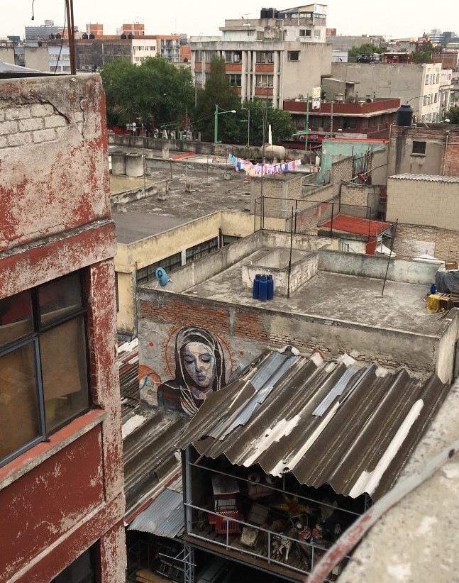 Rooftop views looking down and finding more art