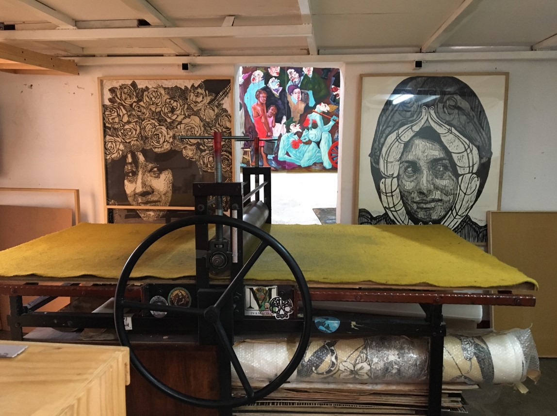 Visited some artists who do traditional wood blocking artwork.