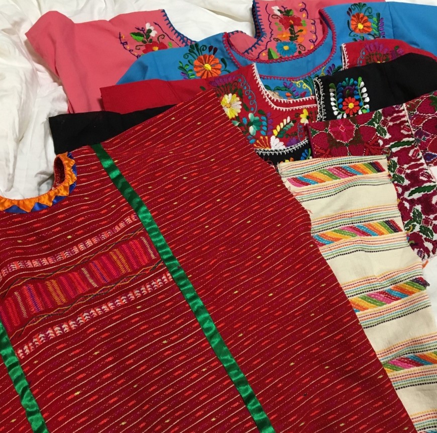 I bought some amazing traditional blouses and dresses from Mexico City and Oaxaca. Some were machine stitched and some were hand stitched. Absolutely LOVE Mexico’s textiles!