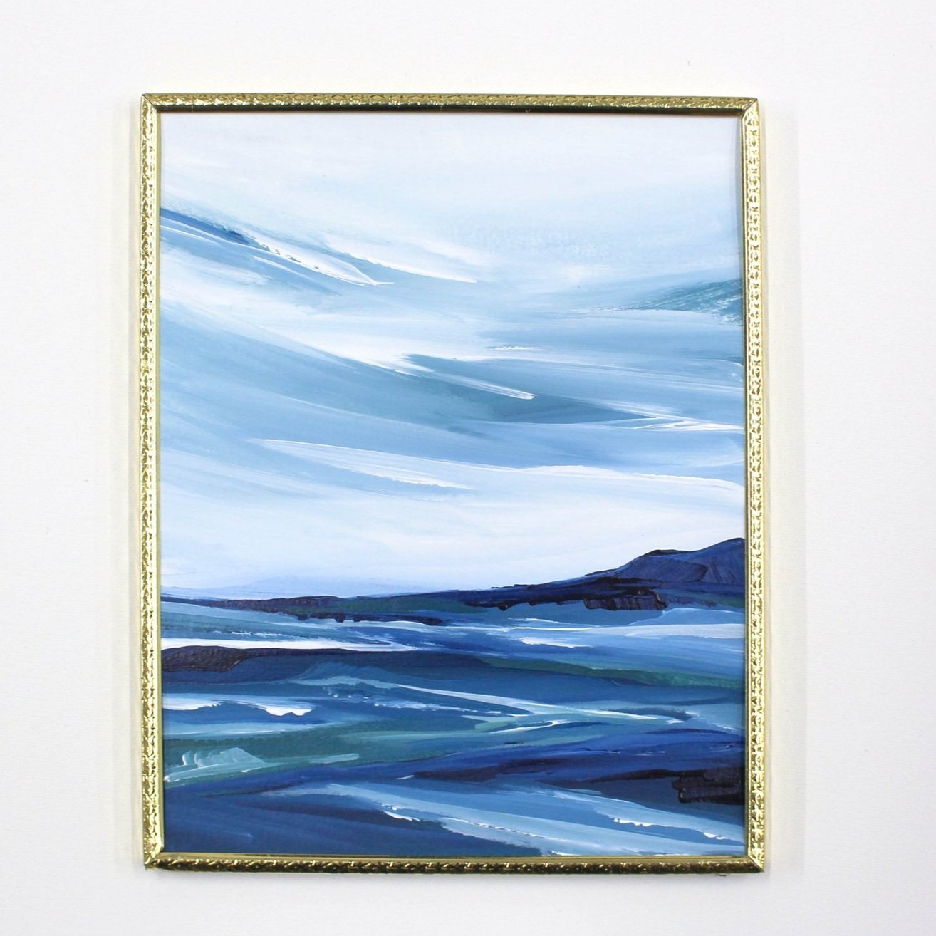 A Calming Breeze- 18x10 vintage framed original abstract landscape painting by Kendra Castillo