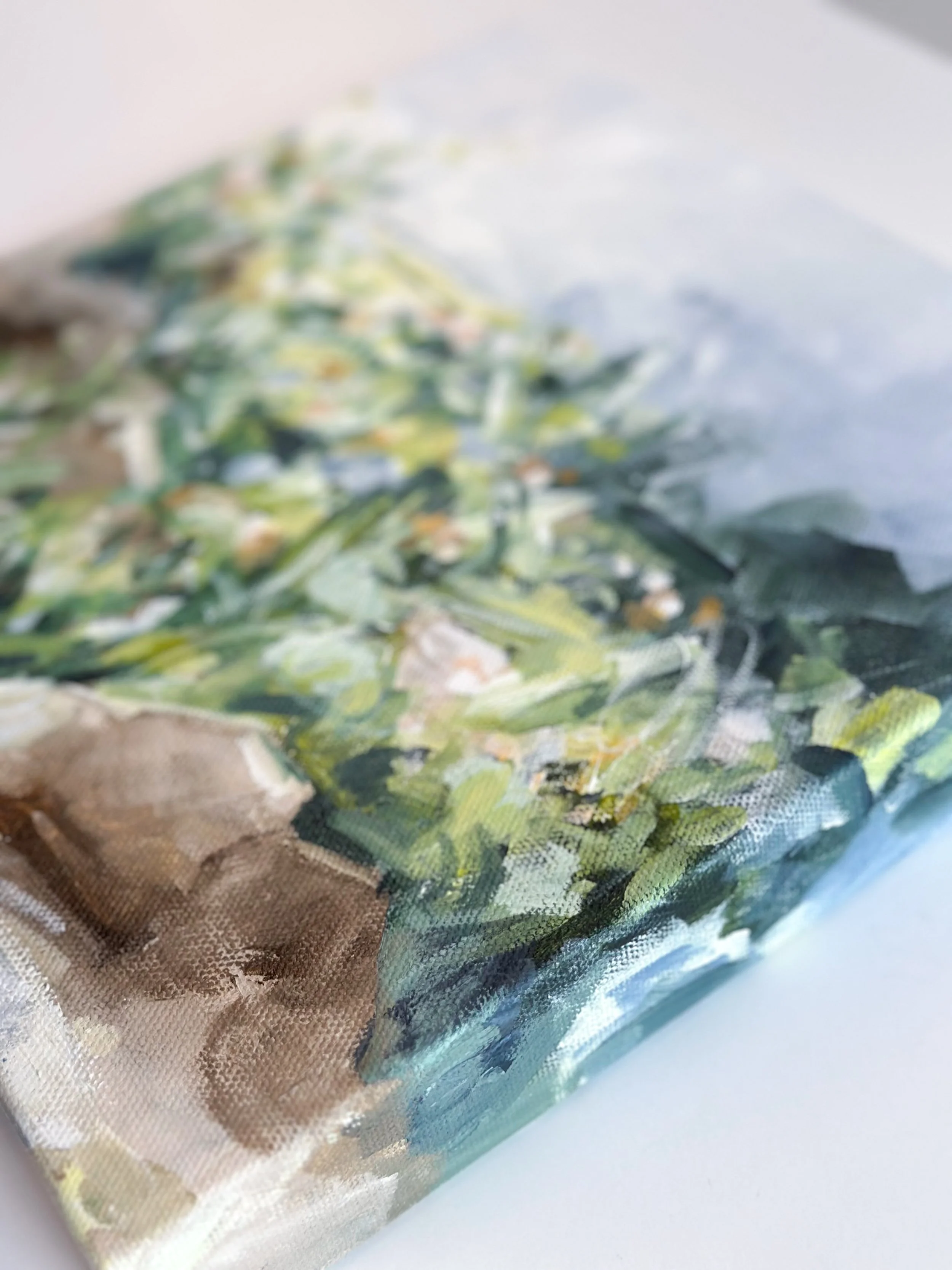 Original acrylic painting on canvas inspired by a quiet field and soft natural light