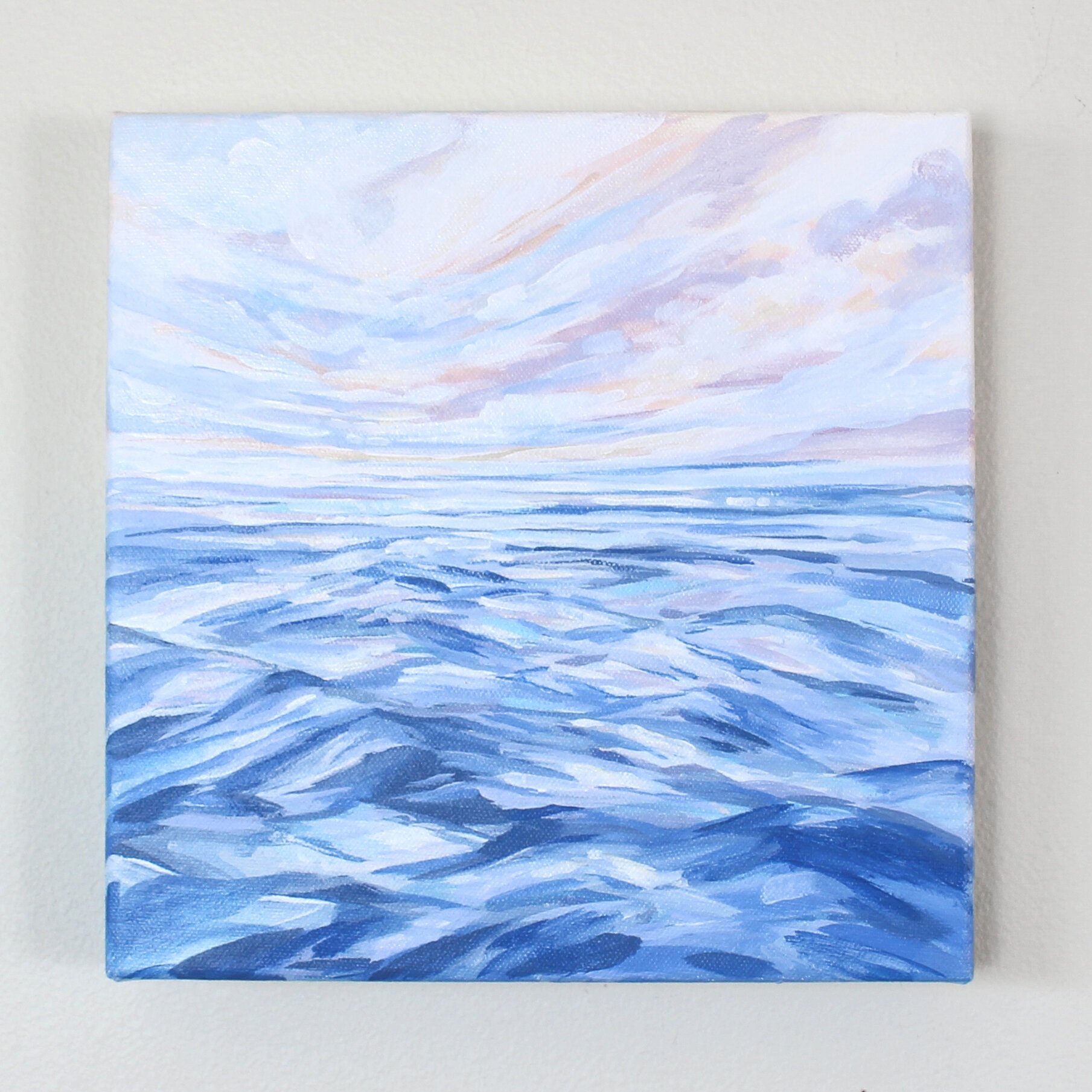 Where Sky Kisses Water - Original Square Ocean Painting by Kendra Castillo, 10x10 inches