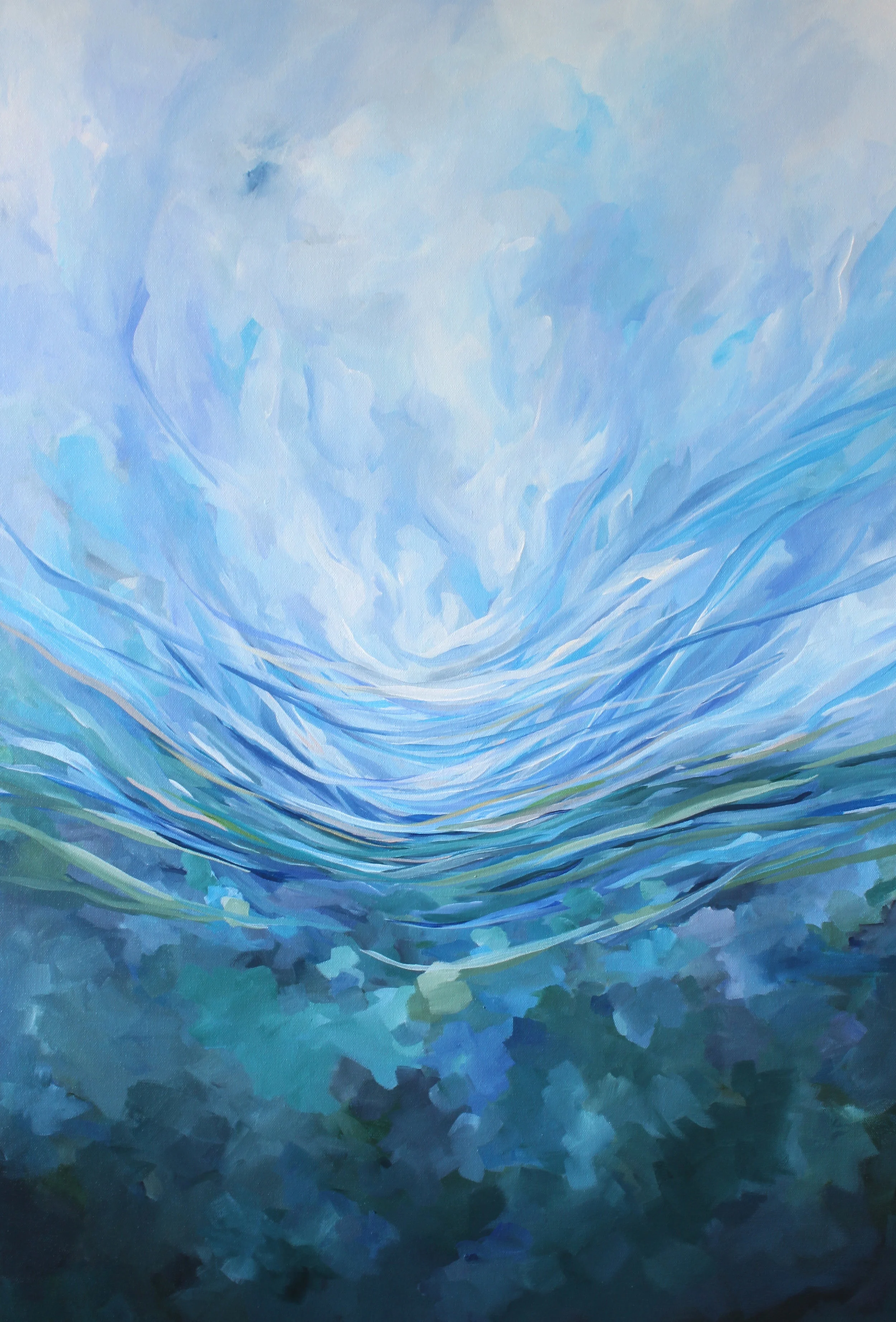 artist Kendra Castillo. "Dream A Little Dream," impressionistic acrylic landscape, soft blue sky