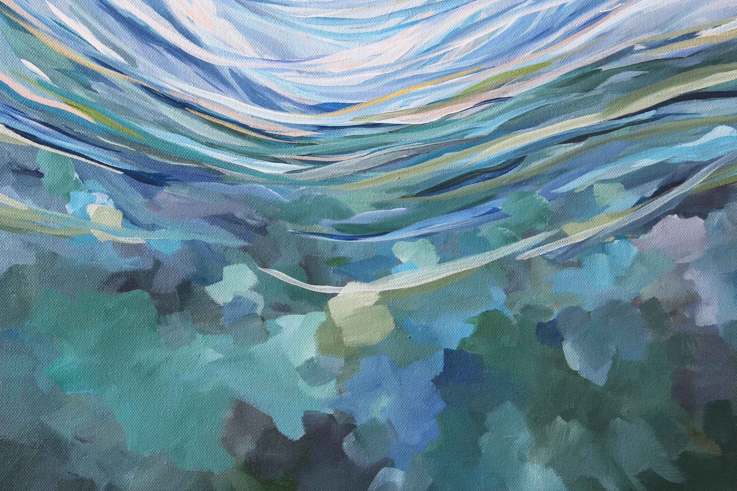artist Kendra Castillo. A close up from "Dream A Little Dream," impressionistic acrylic landscape, soft blue sky