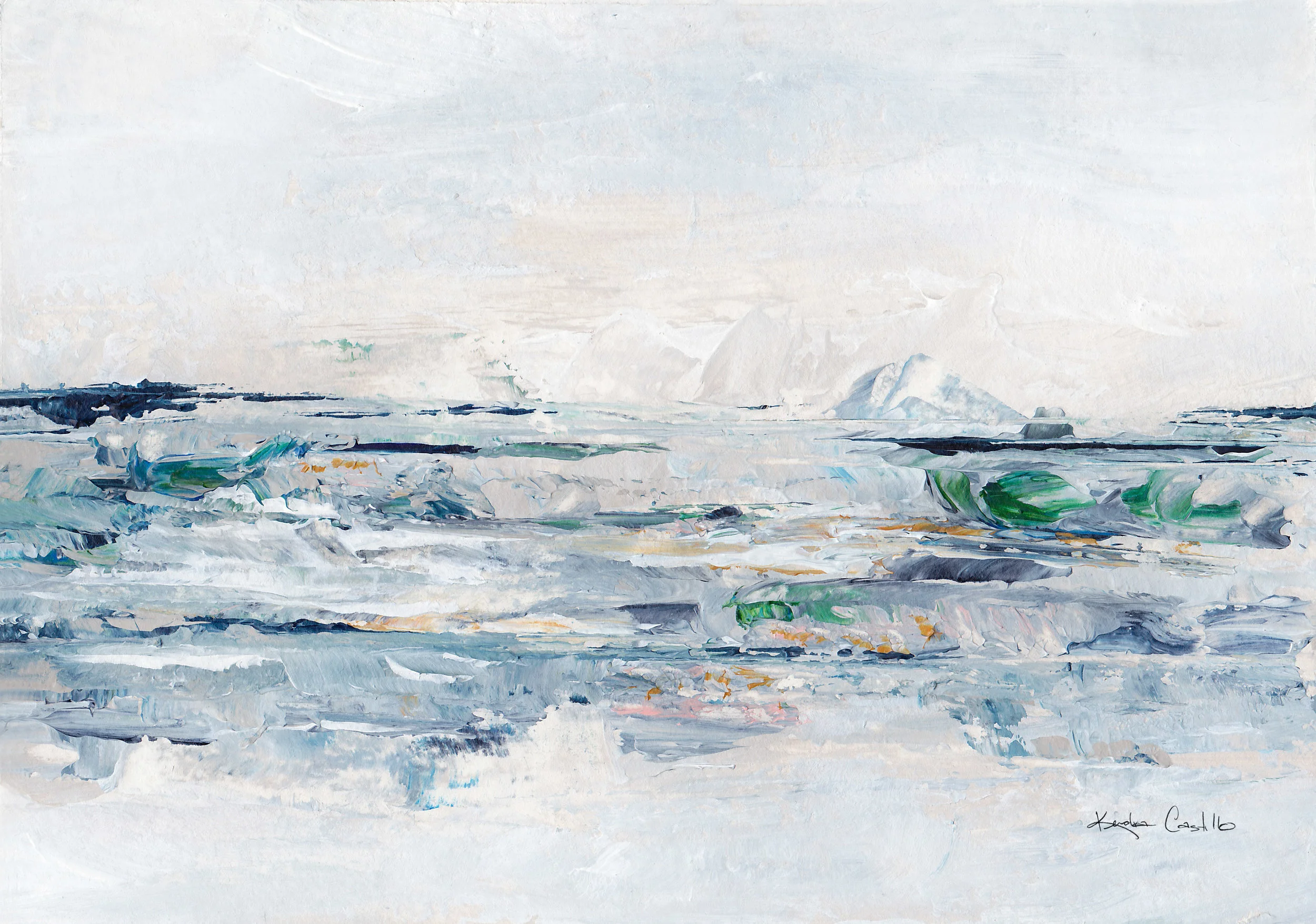 "Distant Waters," Instant Abstract Landscape Art Background Downloads for your Phone & Computer Devices. Artwork by Kendra Castillo - View More: www.kendracastillo.com