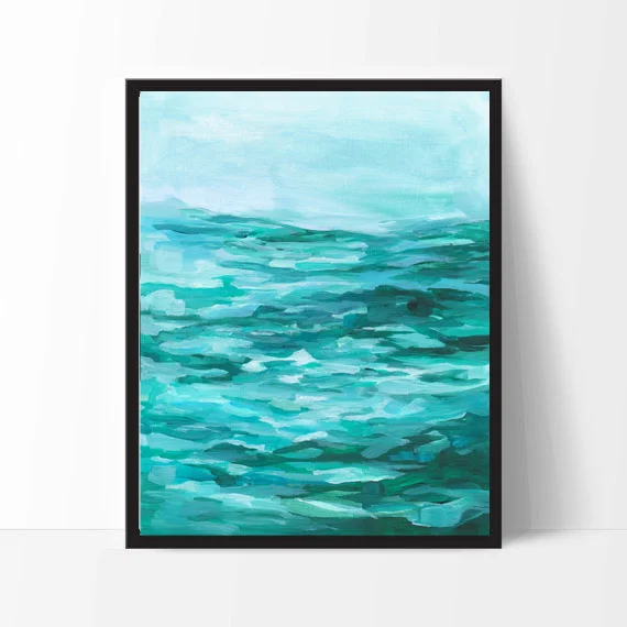 Vertical Fine Art Giclee Print by Kendra Castillo "Teal Waters." Impressionistic Ocean Print. Multiple Size Options - www.kendracastillo.com