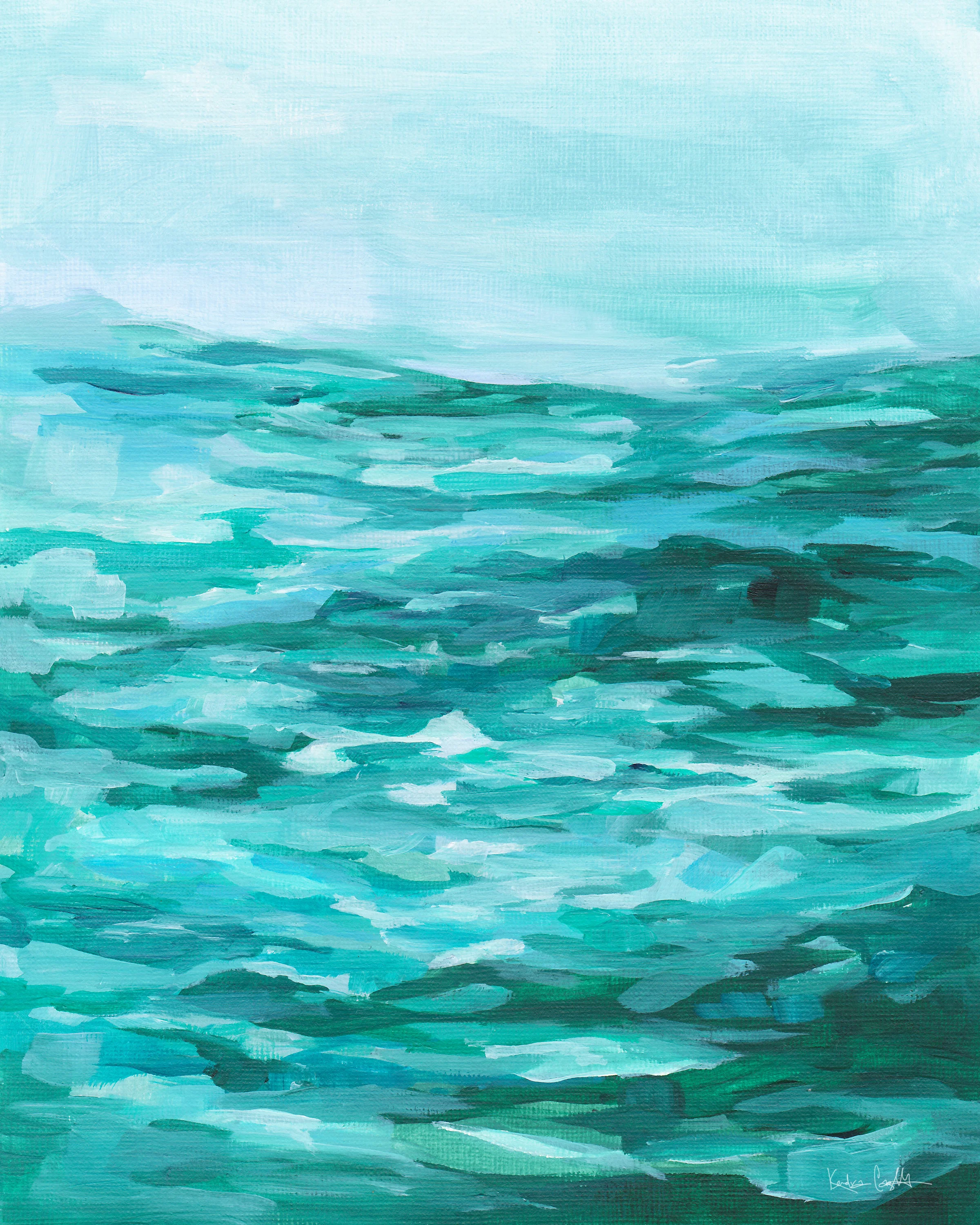 Vertical Fine Art Giclee Print by Kendra Castillo "Teal Waters." Impressionistic Ocean Print. Multiple Size Options - www.kendracastillo.com