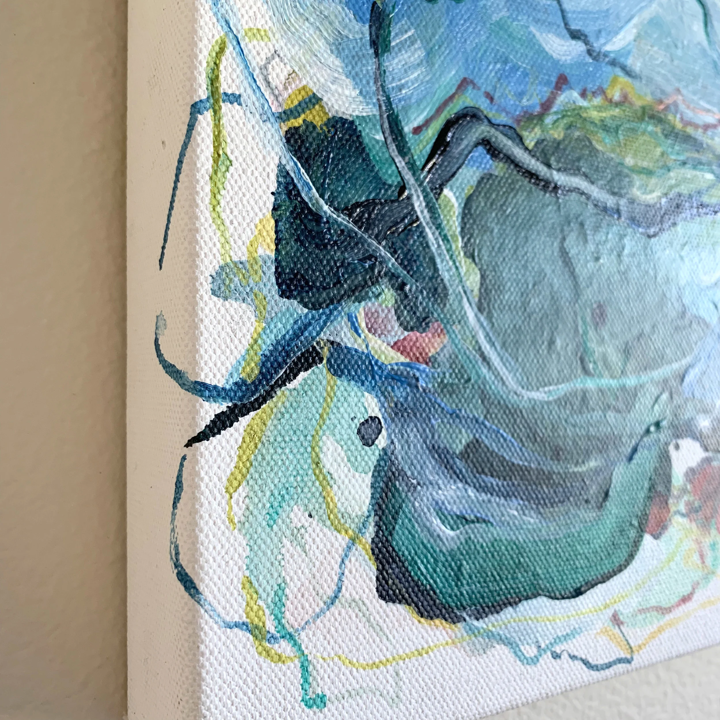 "Wanted" a bright & energetic original abstract painting by Kendra Castillo