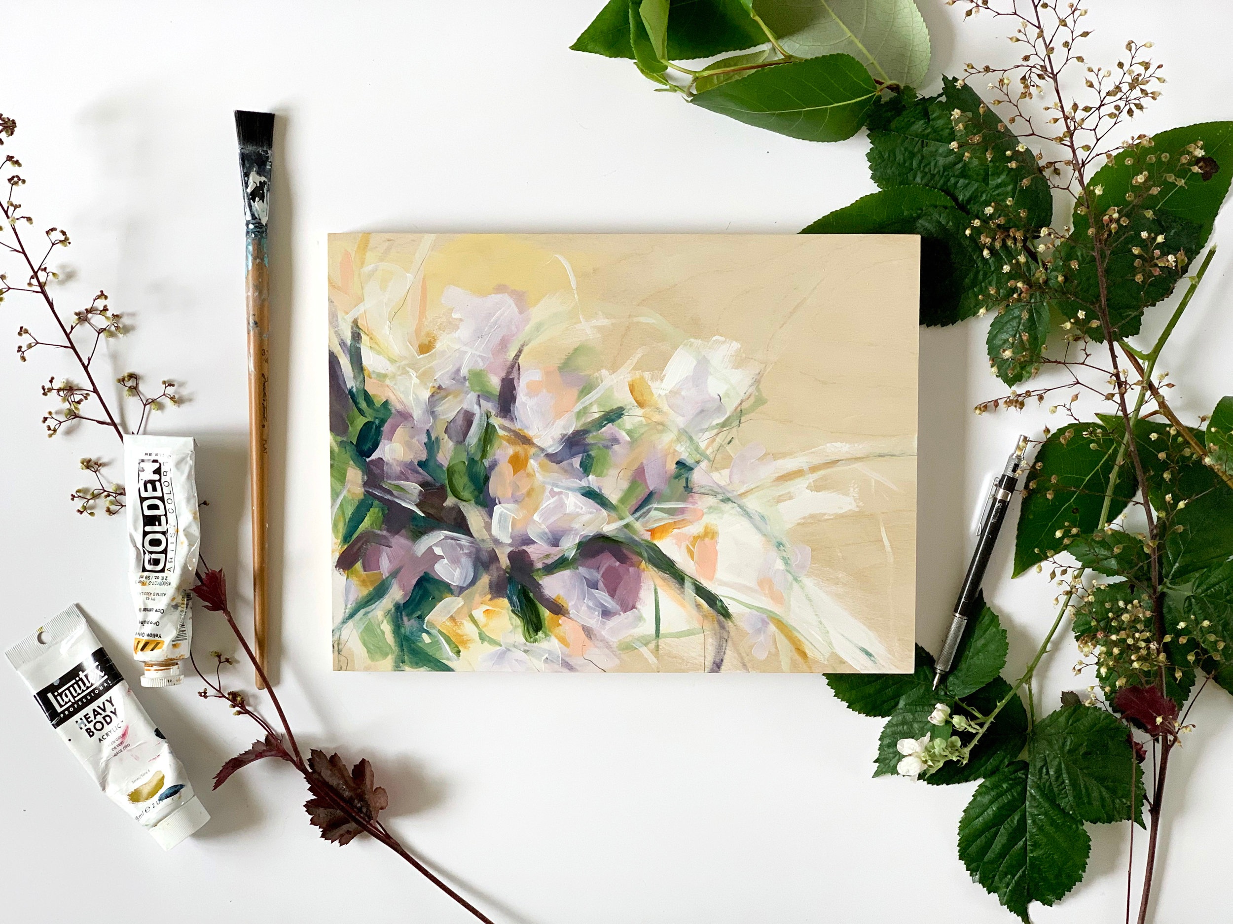 Violet Delight- 8x10 inches, an original nature inspired painting by Kendra Castillo #interiordesign #inteiorart #mixedmedia #paintingonpanel