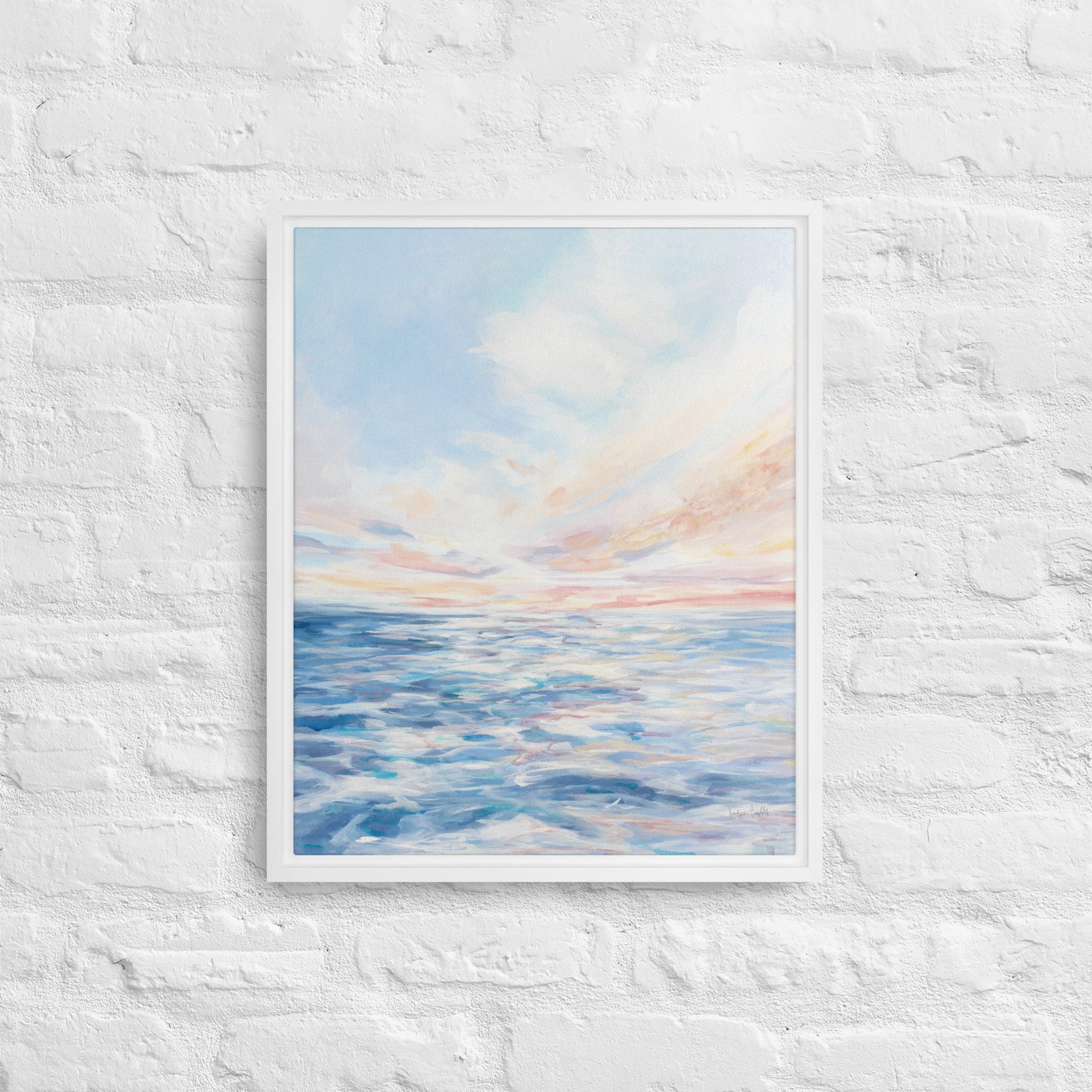 Calming Ocean Painting - Framed Canvas Print by Kendra Castillo