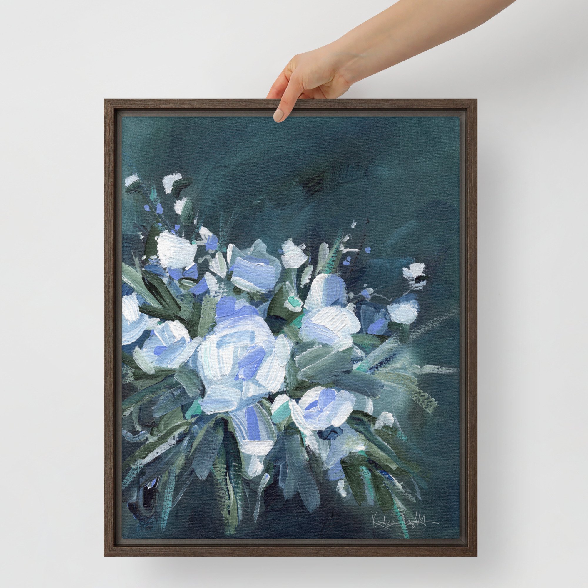 Moody Abstract Floral Painting - Framed Canvas Print by Kendra Castillo