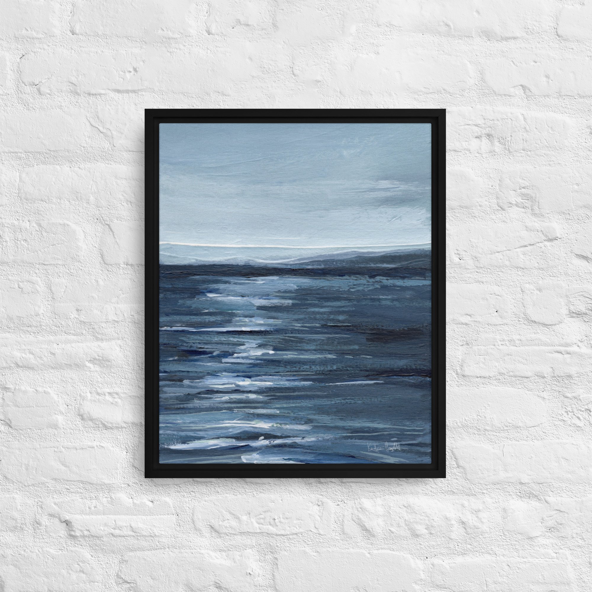 Framed Canvas Print - "Moonlight Water" vertical ocean painting by Kendra Castillo